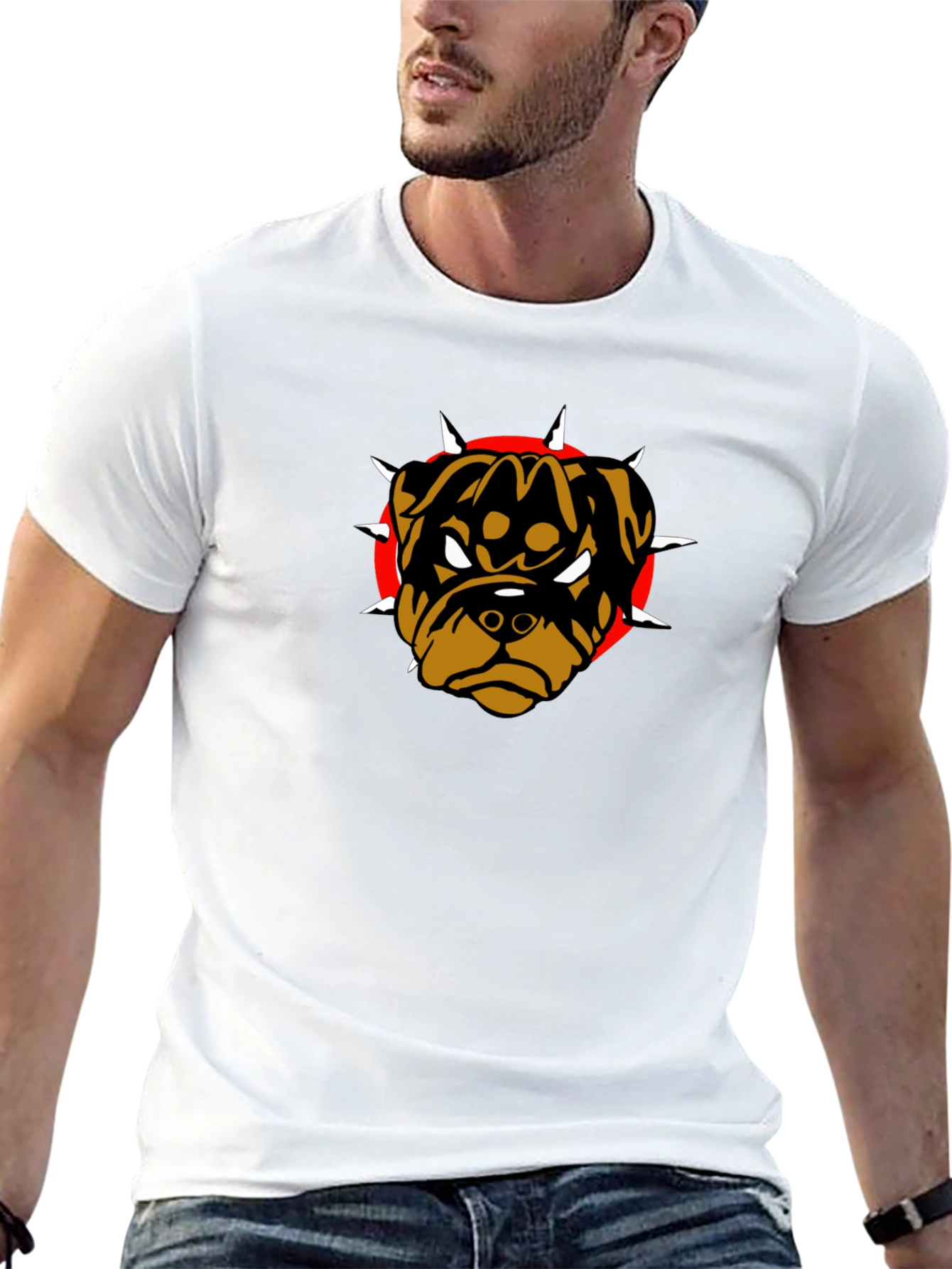 Black Graphic Tee with Rottweiler Dog Design