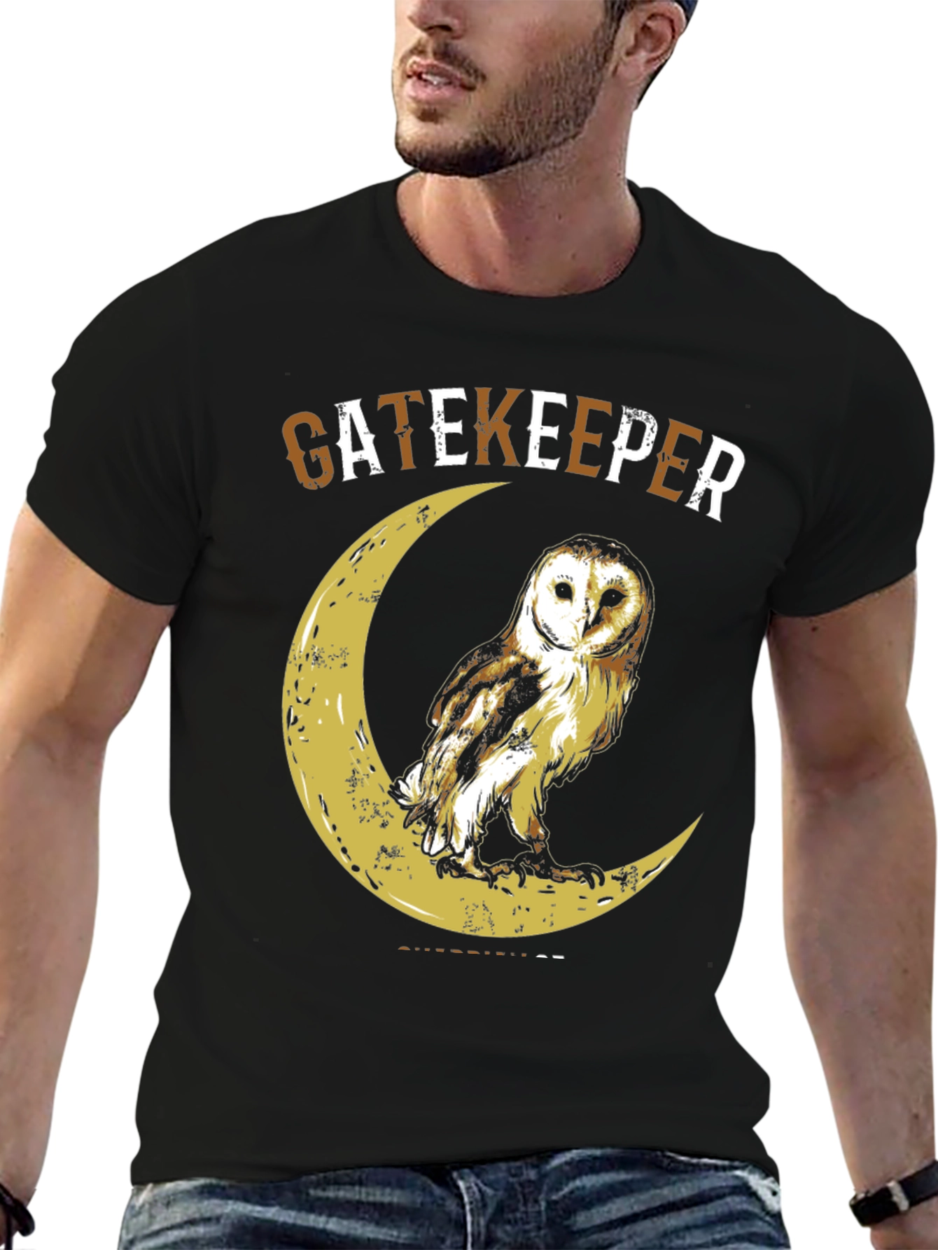 Gatekeeper Owl on Moon Graphic T-Shirt