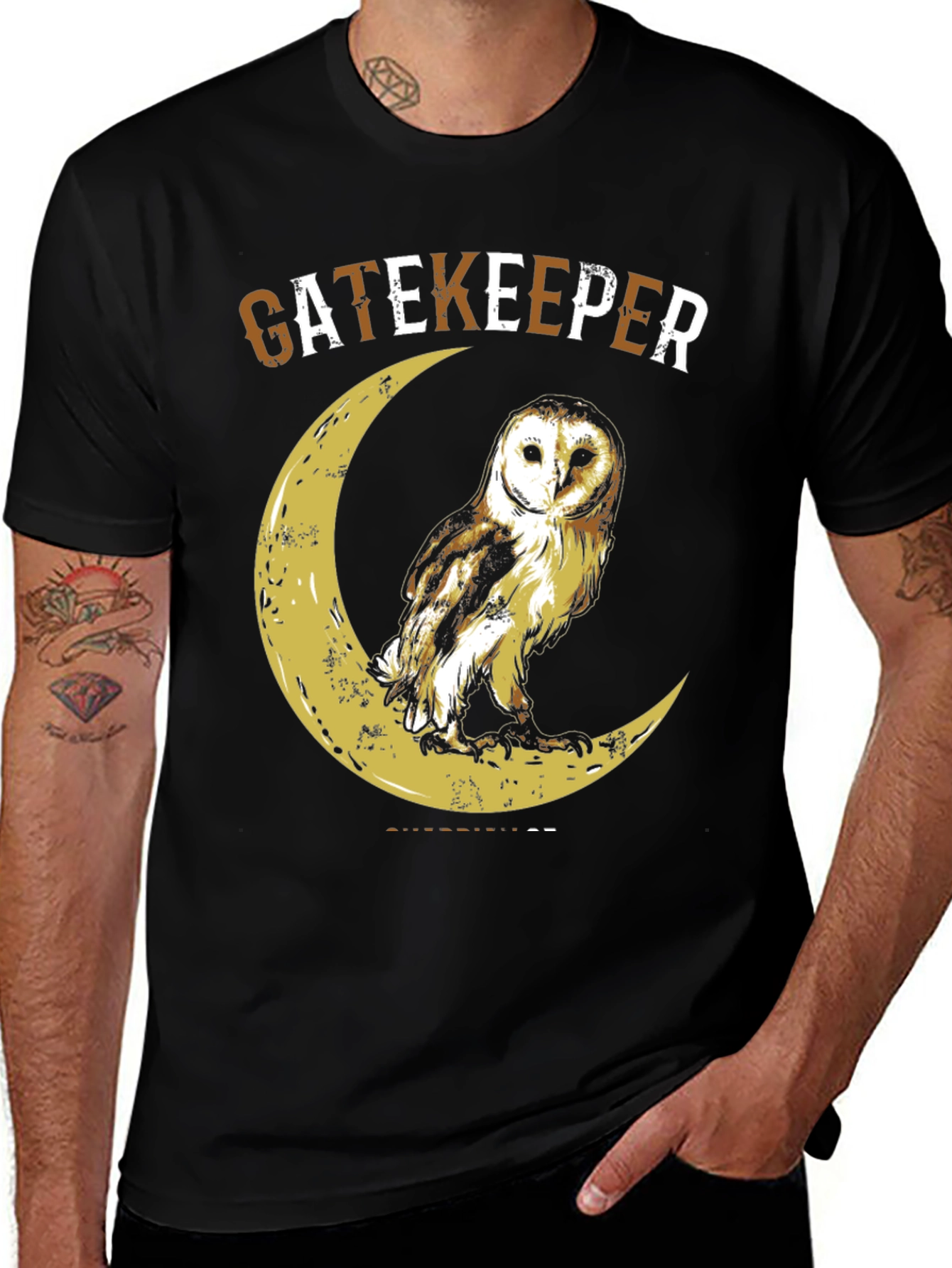 Gatekeeper Owl on Moon Graphic T-Shirt