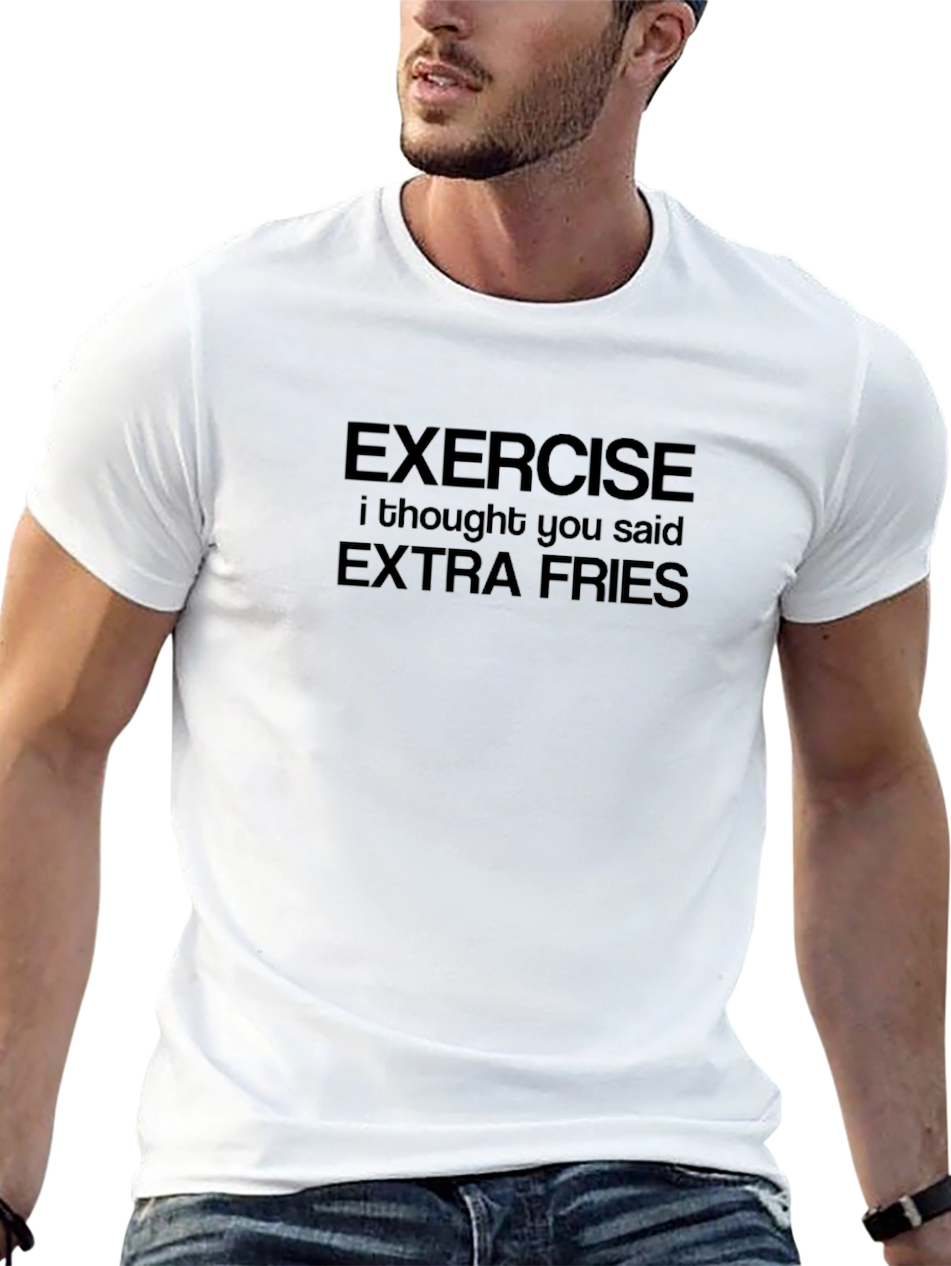 Funny Exercise Extra Fries Graphic T-Shirt