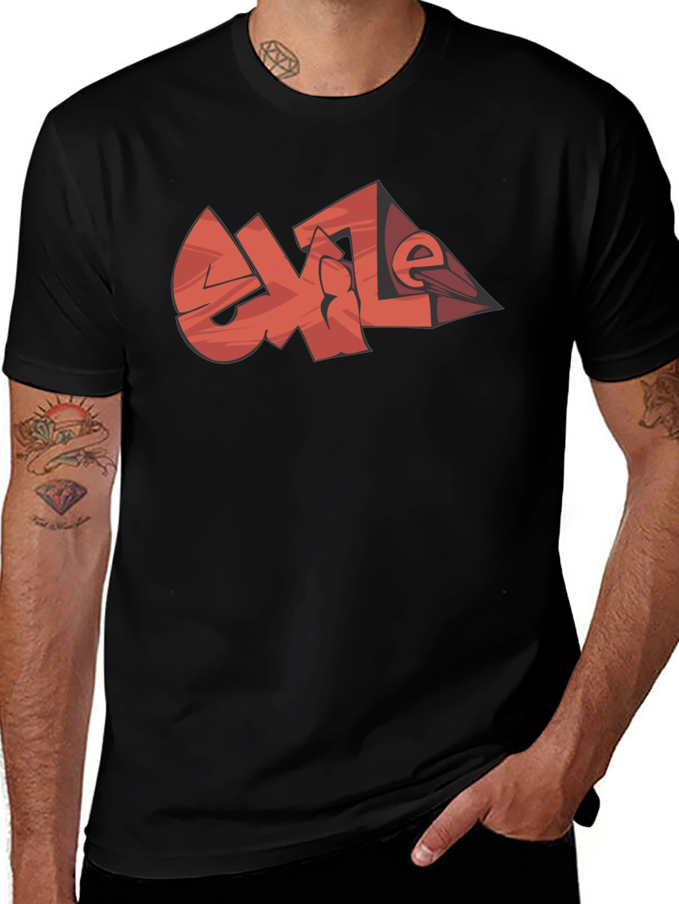 Cool Graphic Tee - EXILE Black Cotton Casual T-Shirt