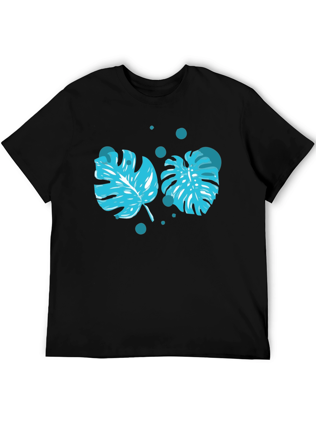 Tropical Leaf Print Black T-Shirt