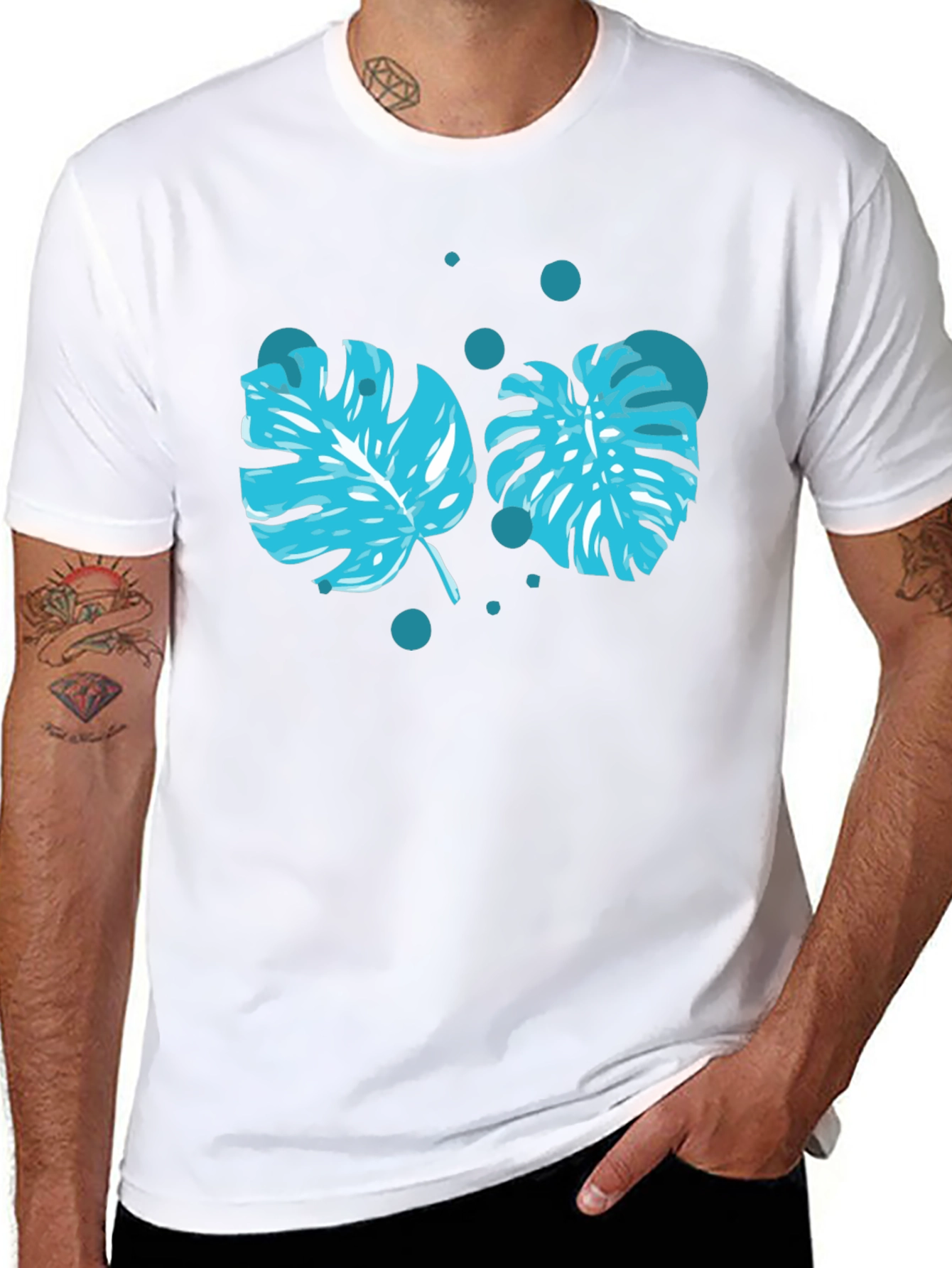Tropical Leaf Print Black T-Shirt