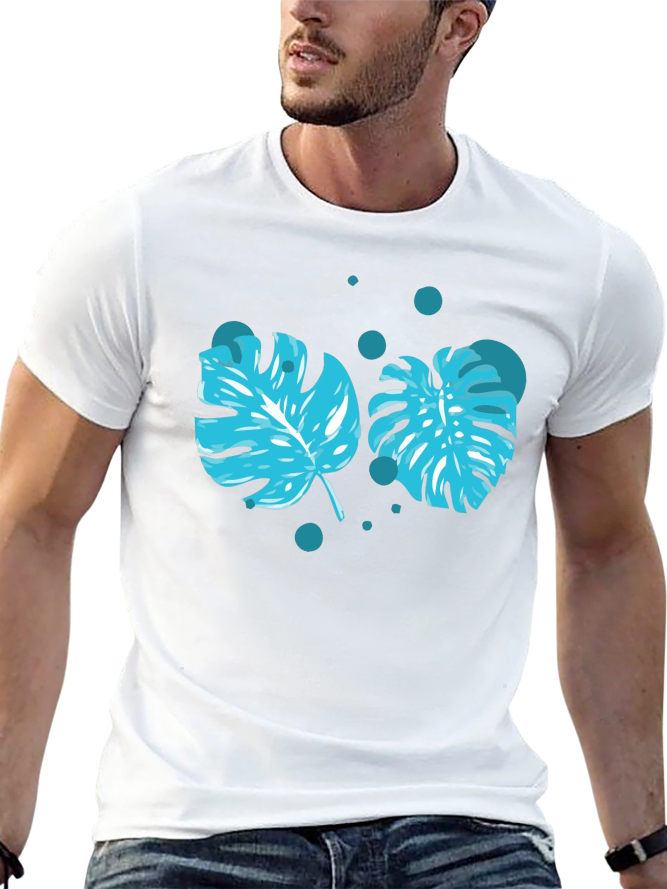 Tropical Leaf Print Black T-Shirt