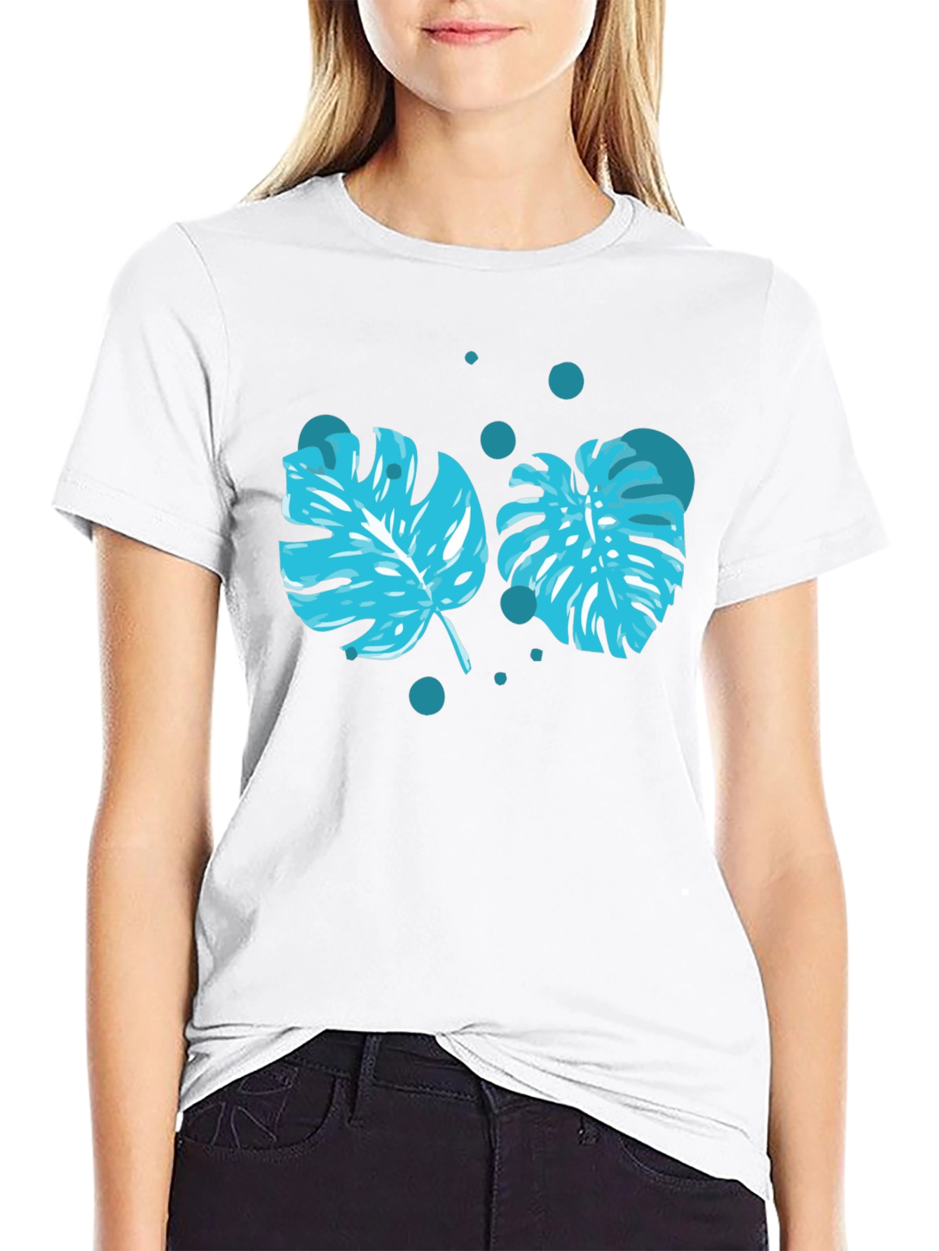 Tropical Leaf Print Black T-Shirt