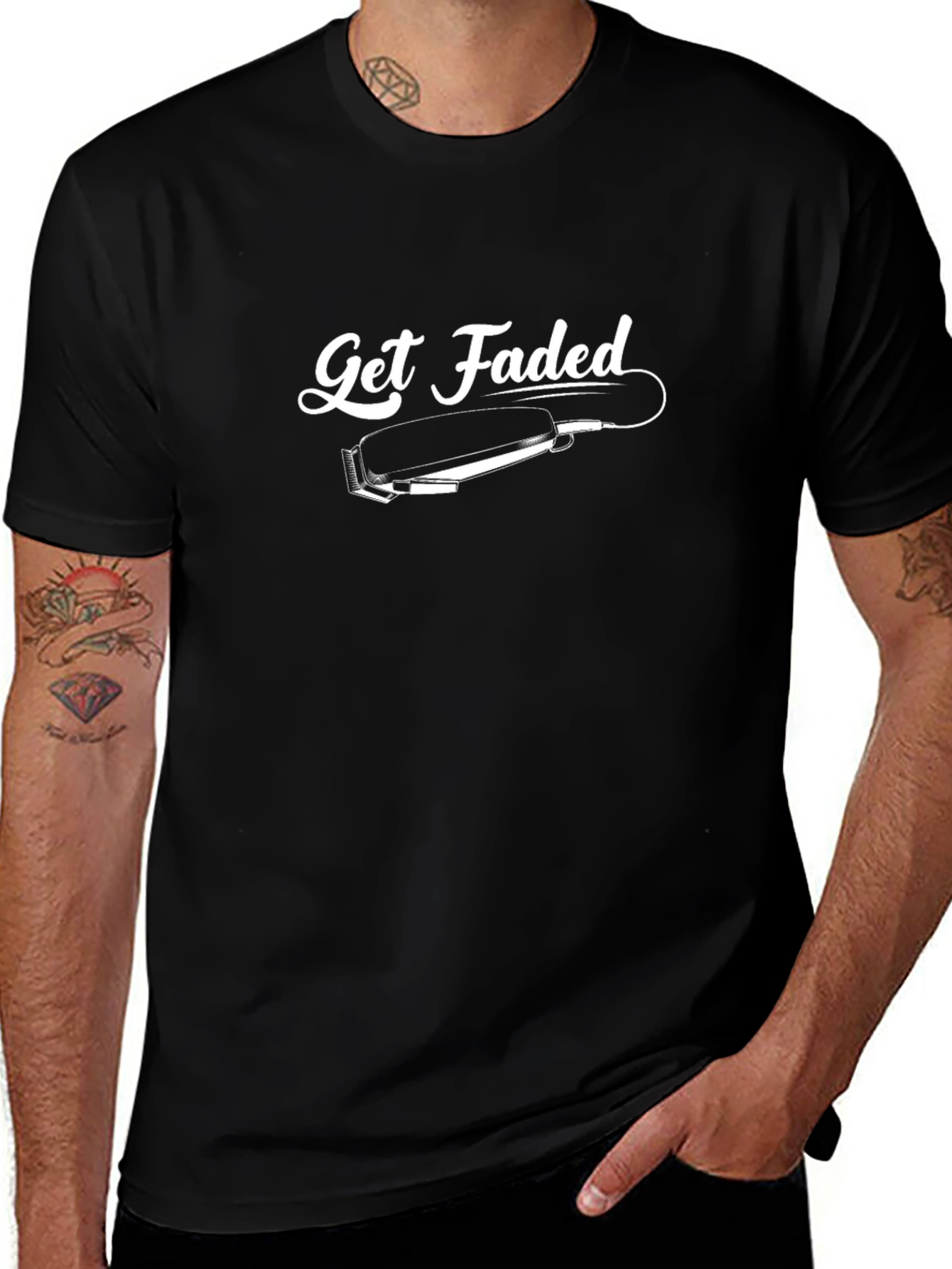 Get Faded Barber Graphic Tee - Black Cotton