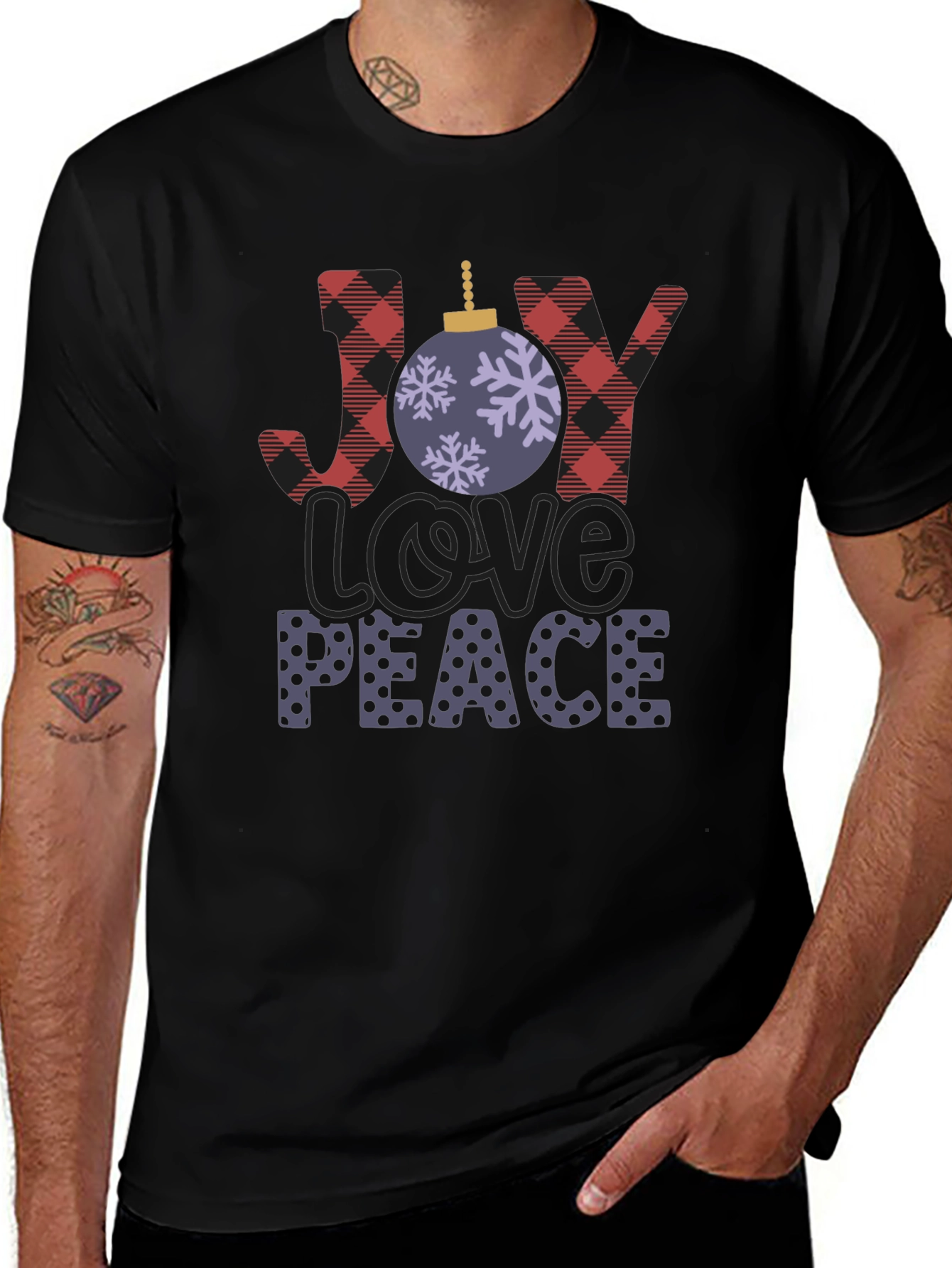 Holiday Cheer T-Shirt: Joy Love Peace Festive Design