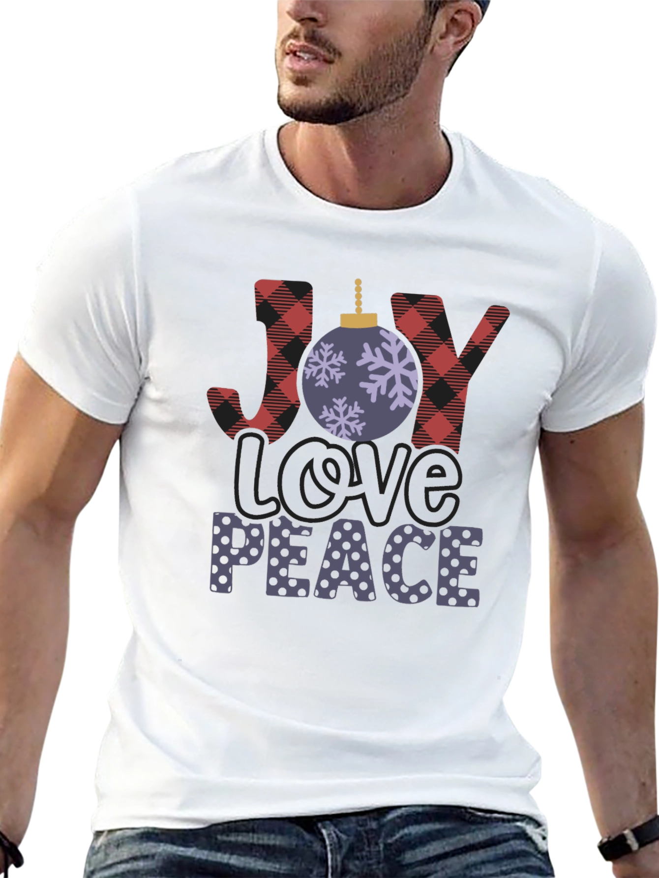Holiday Cheer T-Shirt: Joy Love Peace Festive Design