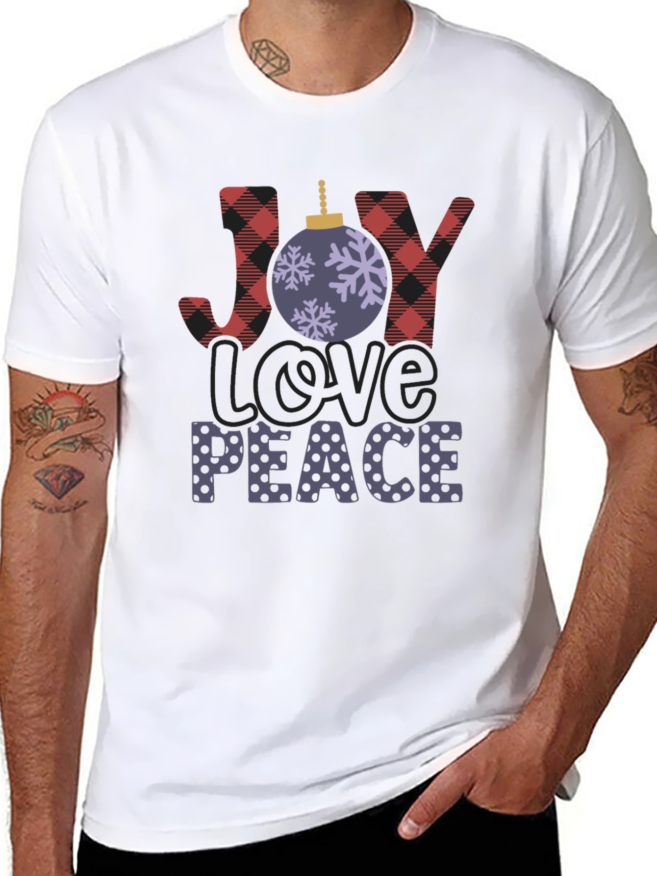 Holiday Cheer T-Shirt: Joy Love Peace Festive Design