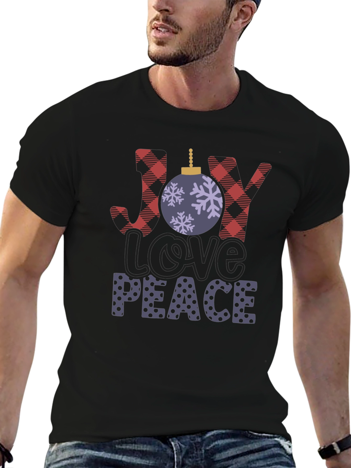 Holiday Cheer T-Shirt: Joy Love Peace Festive Design