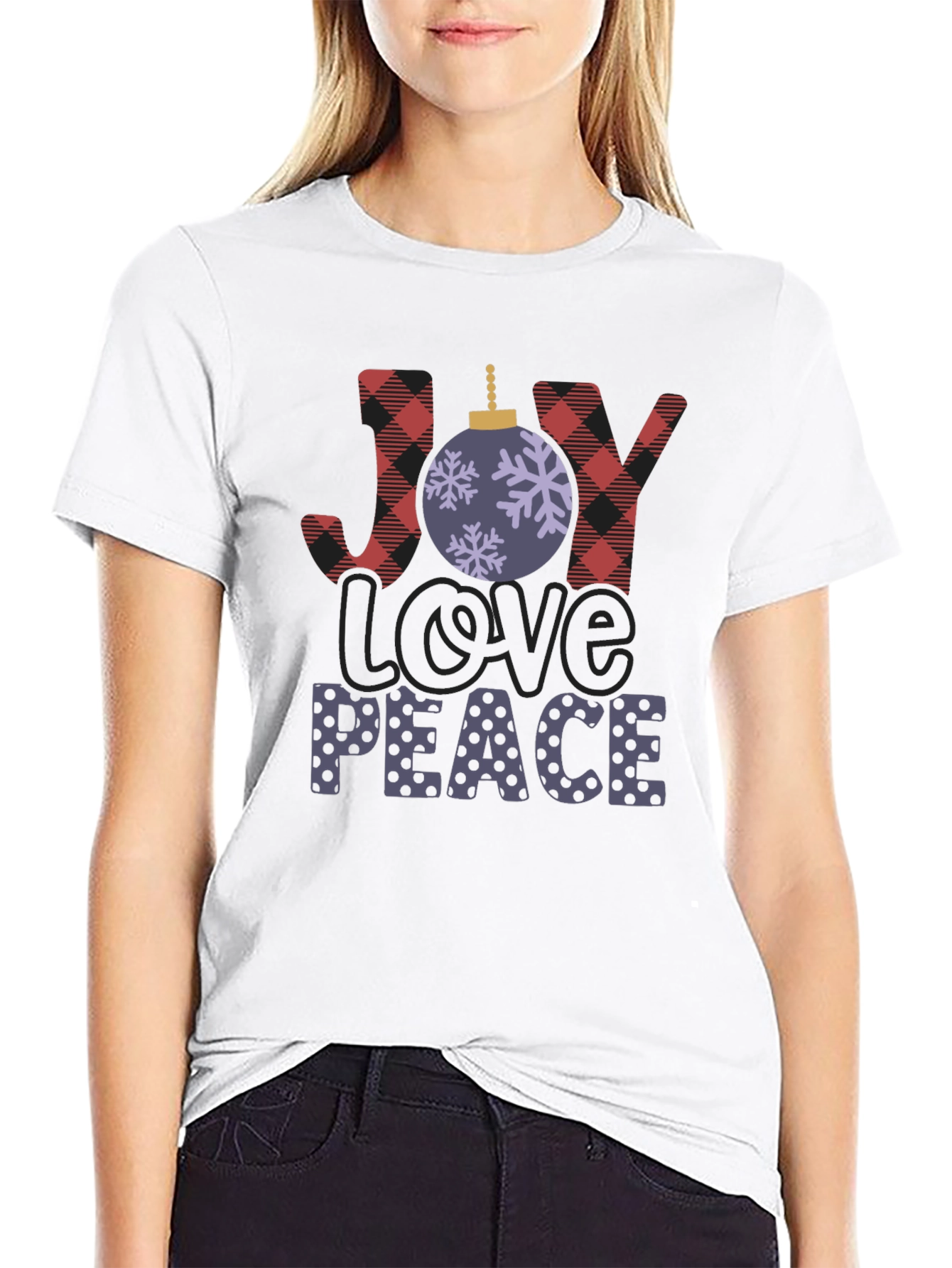 Holiday Cheer T-Shirt: Joy Love Peace Festive Design