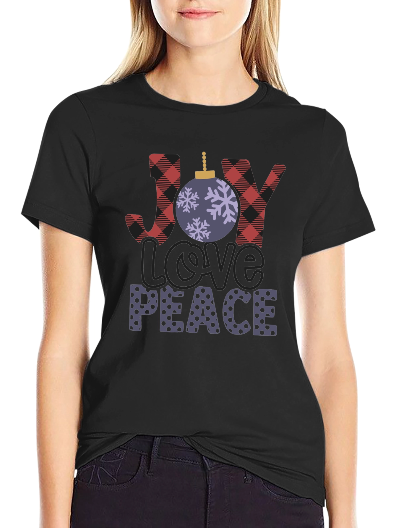 Holiday Cheer T-Shirt: Joy Love Peace Festive Design