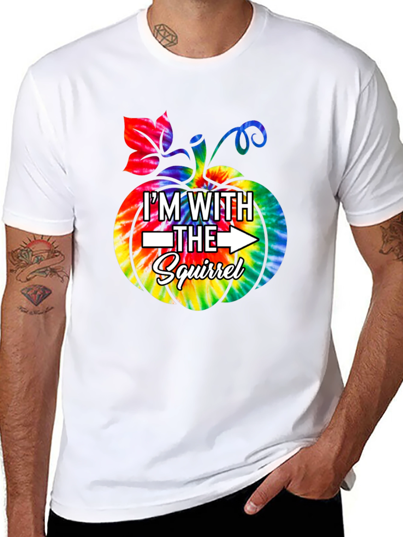 Im With the Squirrel Tie Dye Pumpkin T-Shirt