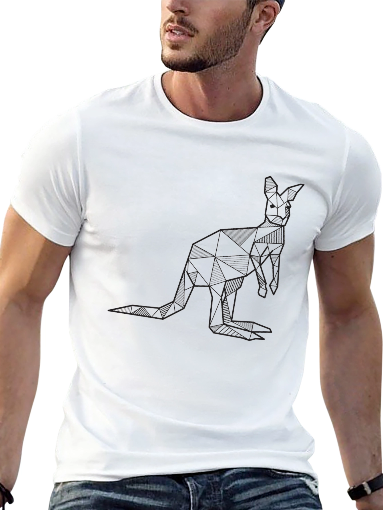 Geometric Kangaroo Graphic Tee - Modern Style