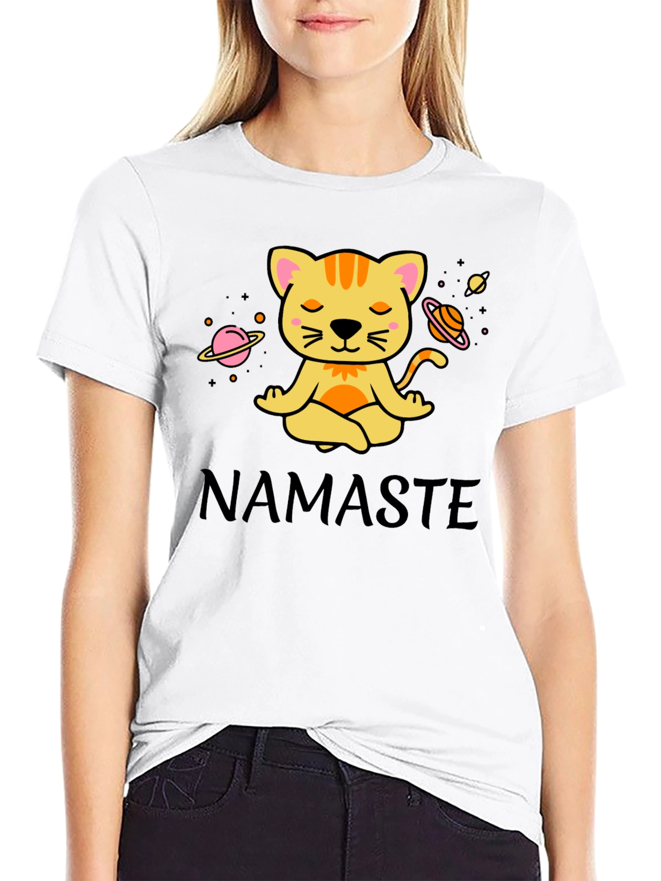Namaste Cat Space Meditation T-Shirt