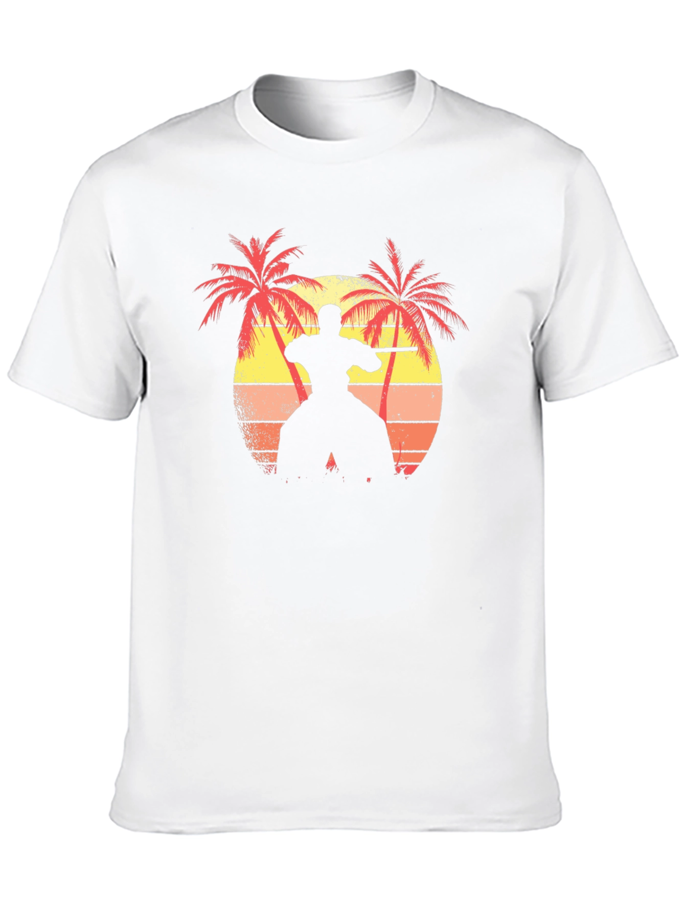 Sunset Karate Palm Tree Black T-Shirt
