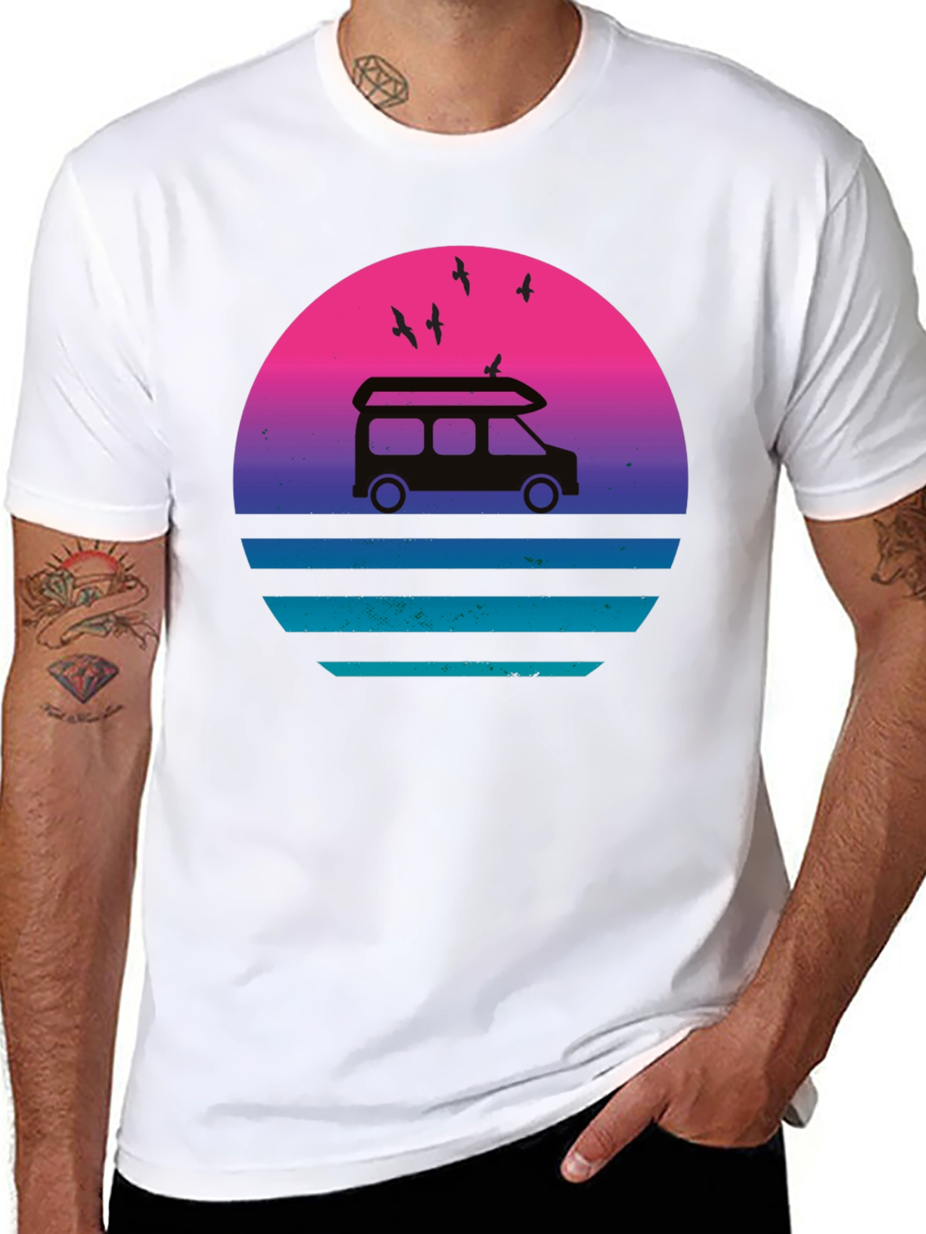 Retro Van Sunset T-Shirt - Black Graphic Tee