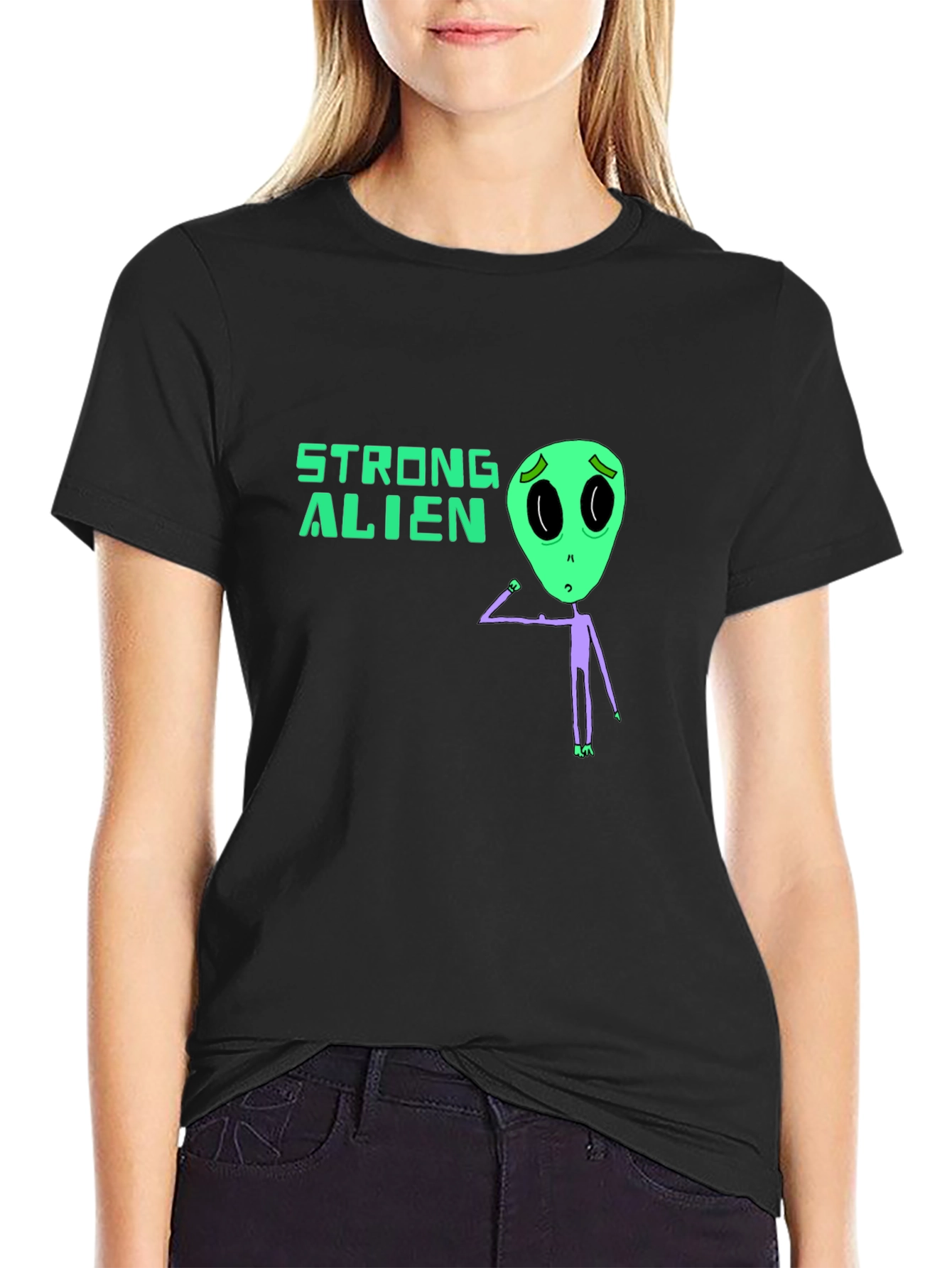 Strong Alien Graphic Tee - Black Unisex T-Shirt