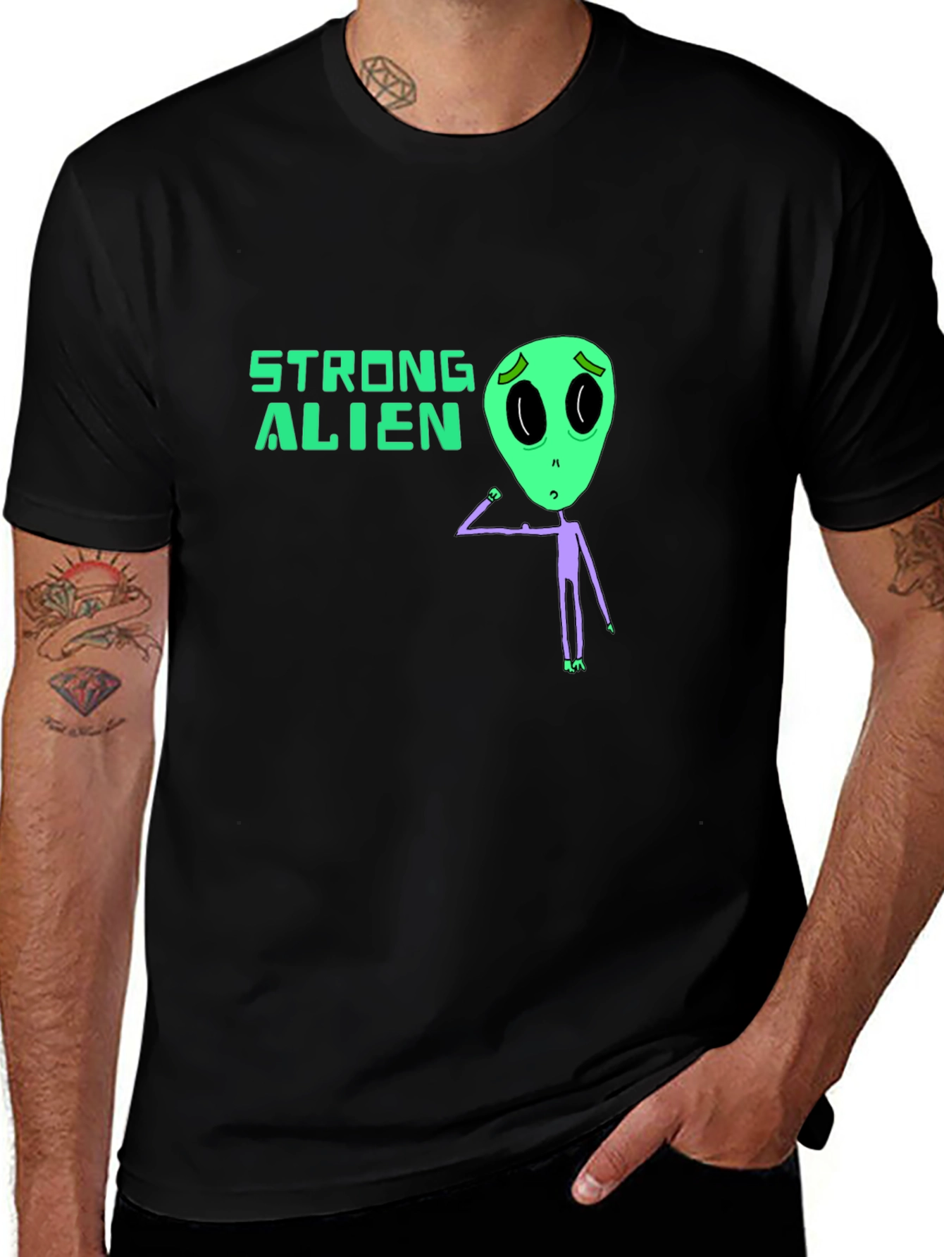 Strong Alien Graphic Tee - Black Unisex T-Shirt
