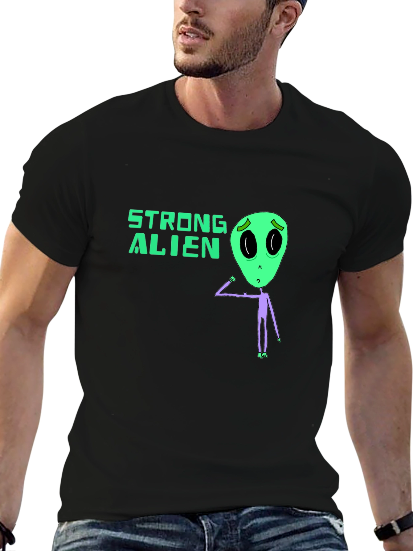 Strong Alien Graphic Tee - Black Unisex T-Shirt