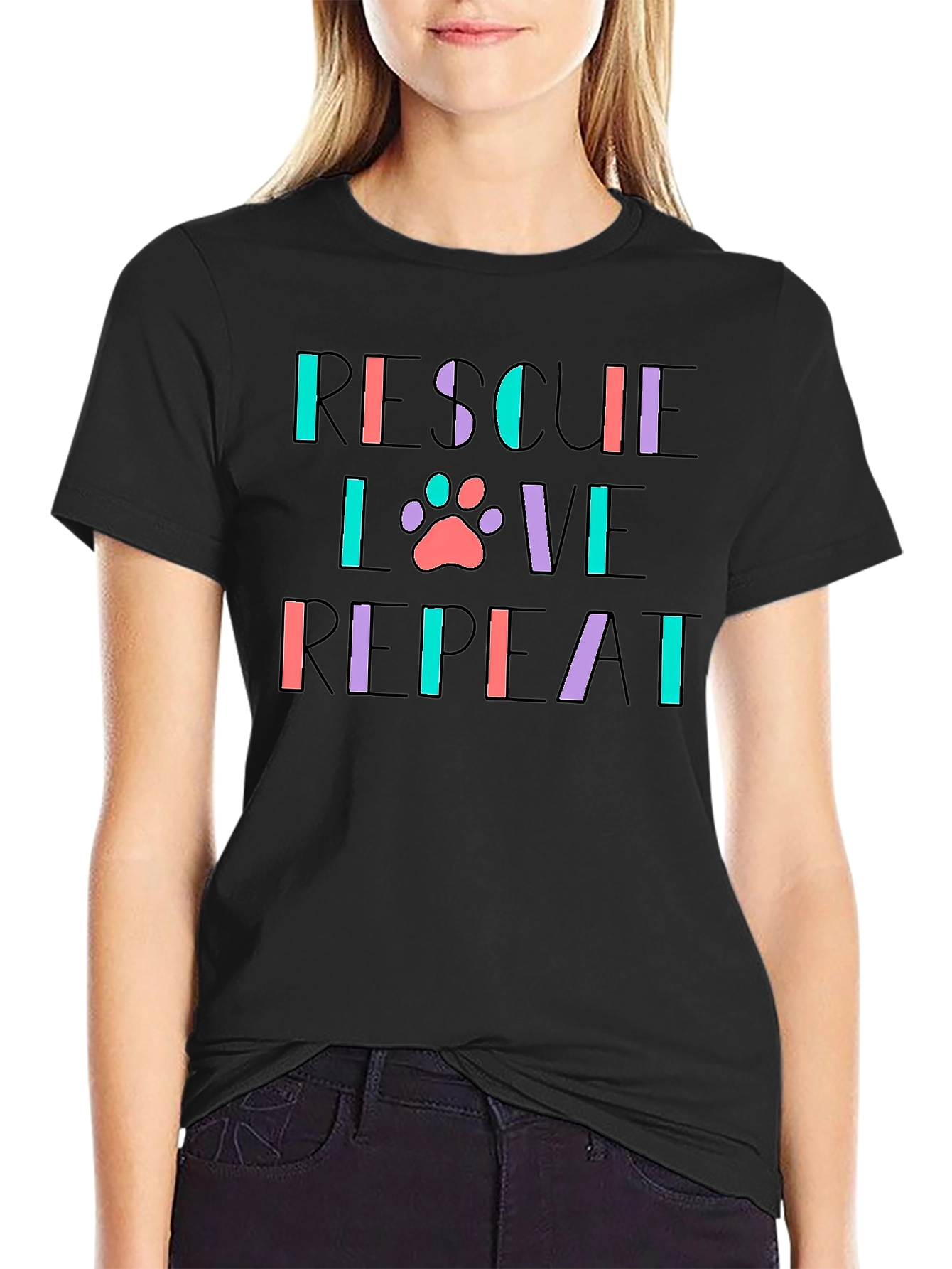 Rescue Love Repeat Black Graphic Tee