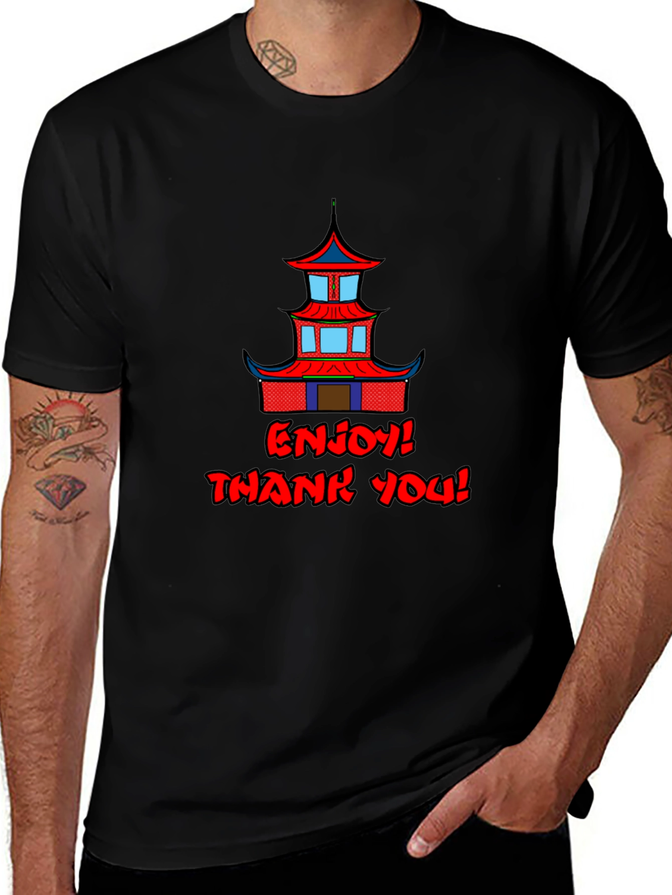 Oriental Building Graphic Black T-Shirt