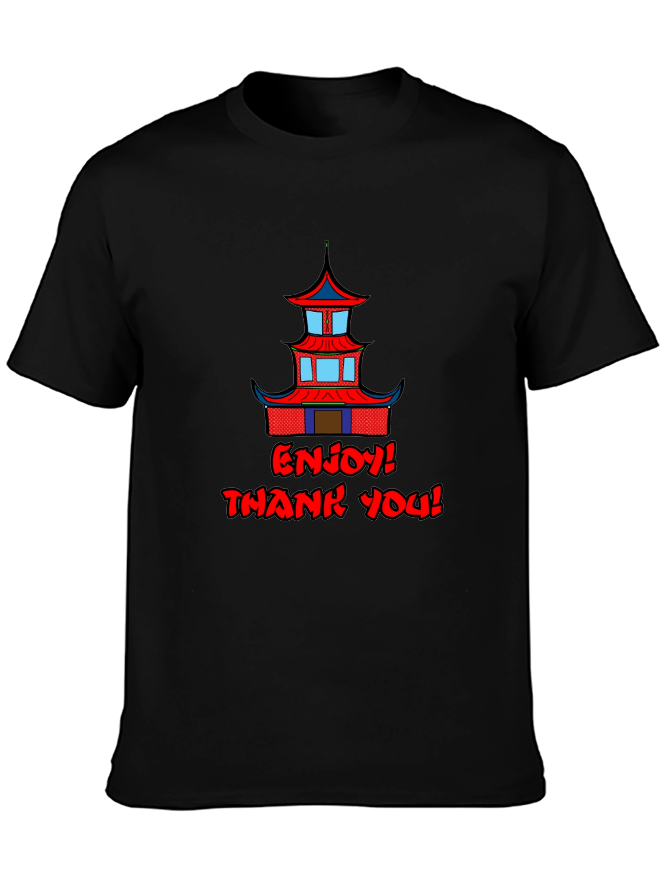 Oriental Building Graphic Black T-Shirt