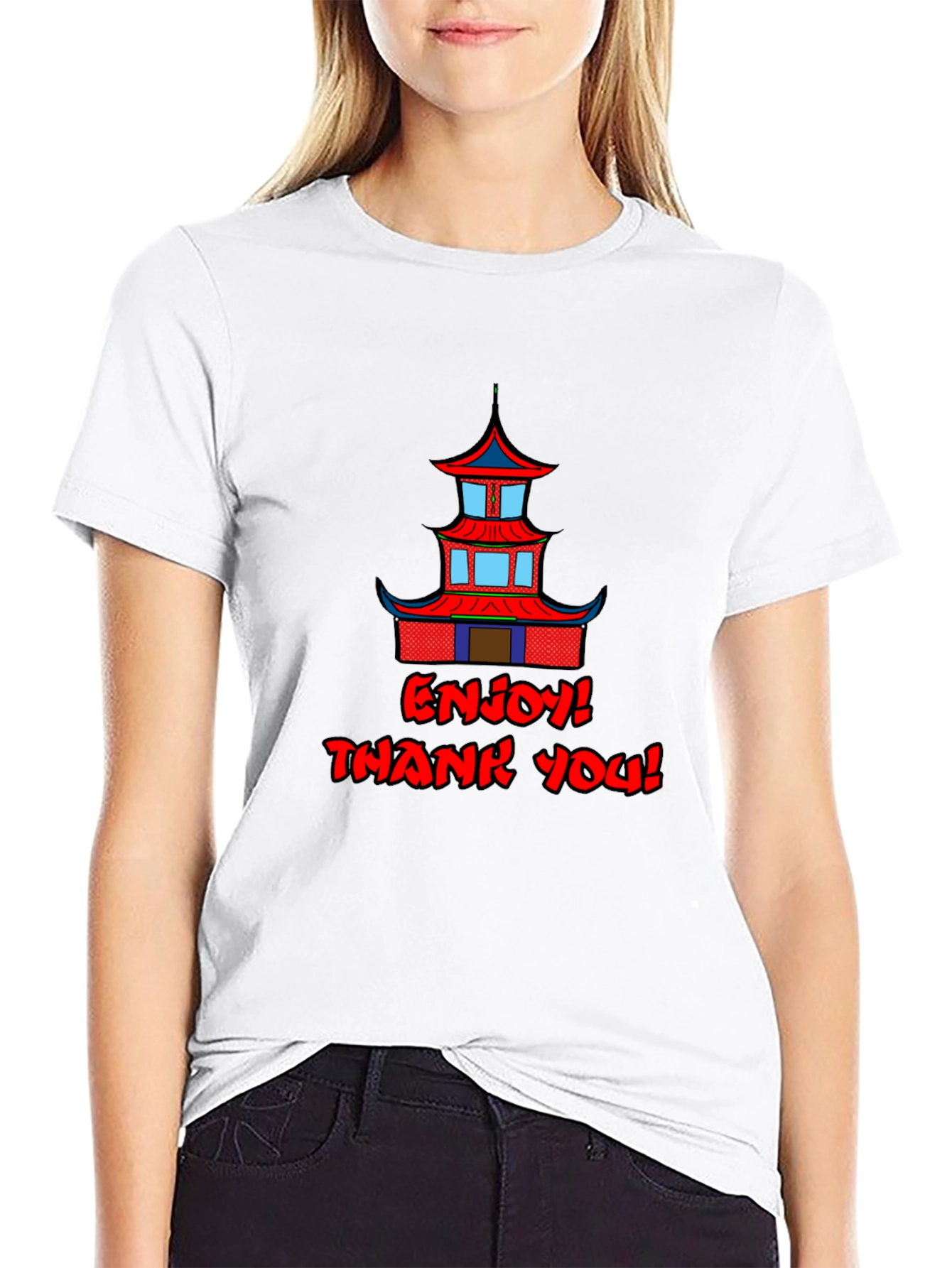 Oriental Building Graphic Black T-Shirt