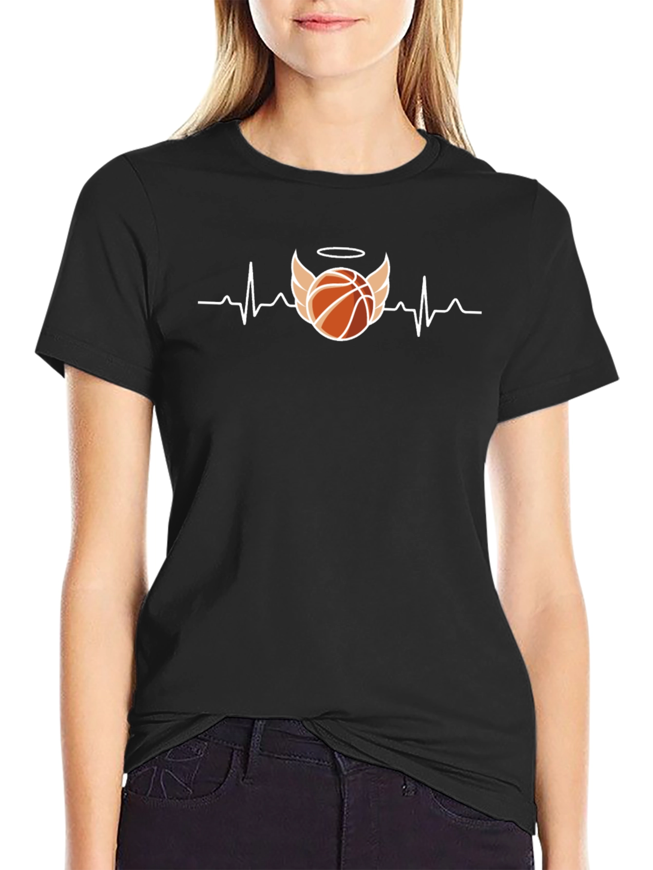 Basketball Heartbeat Angel Wings Mens T-Shirt