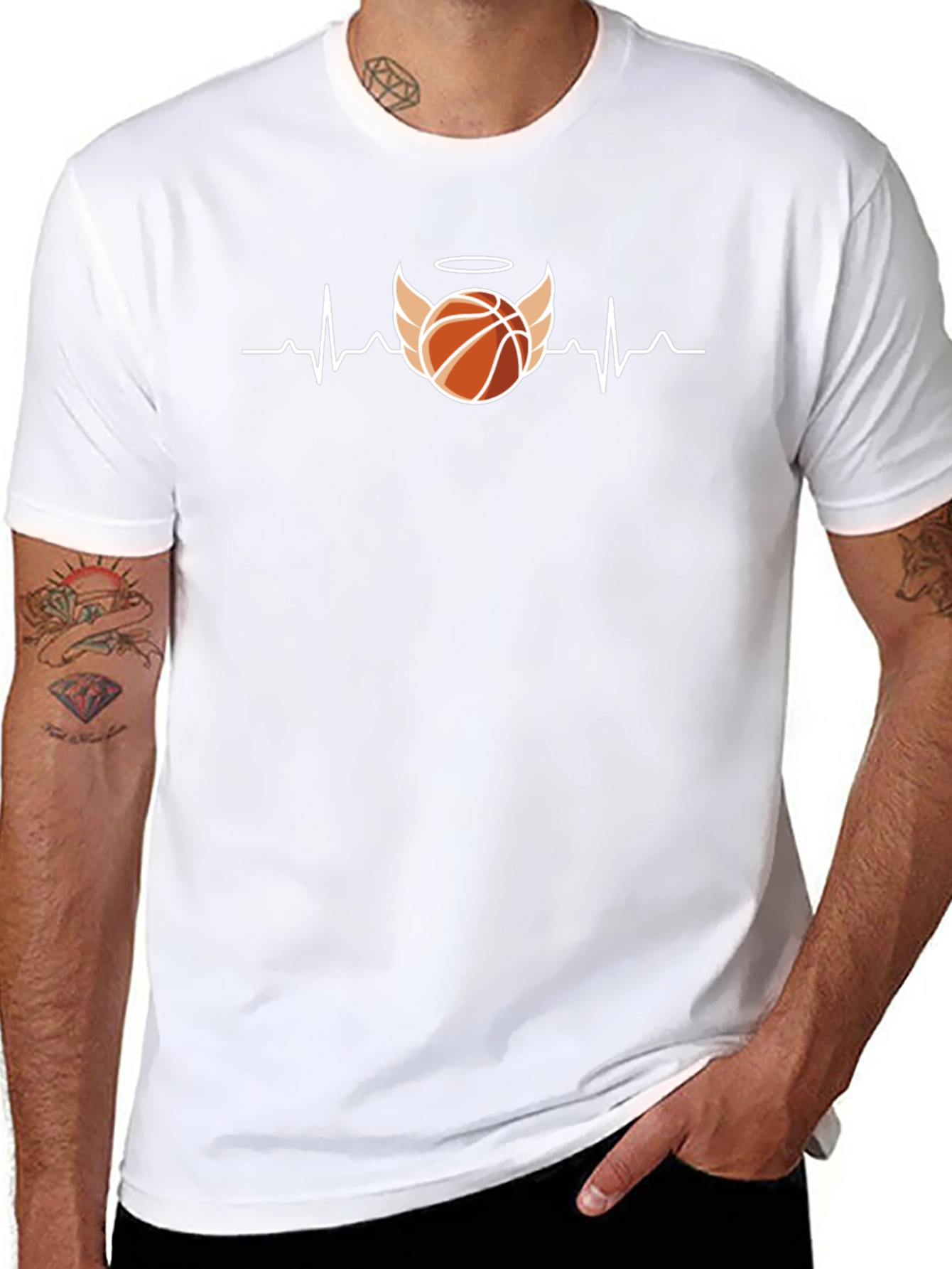 Basketball Heartbeat Angel Wings Mens T-Shirt