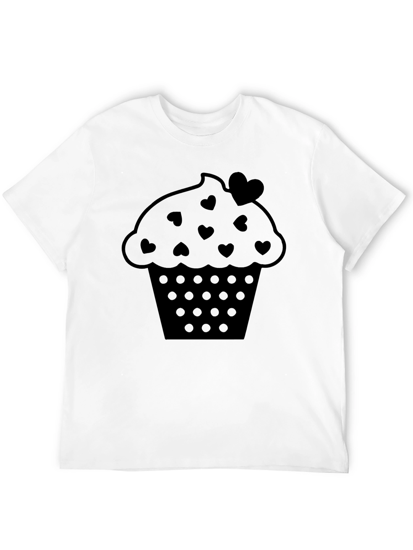 Cute Cupcake Heart Print Black T-Shirt