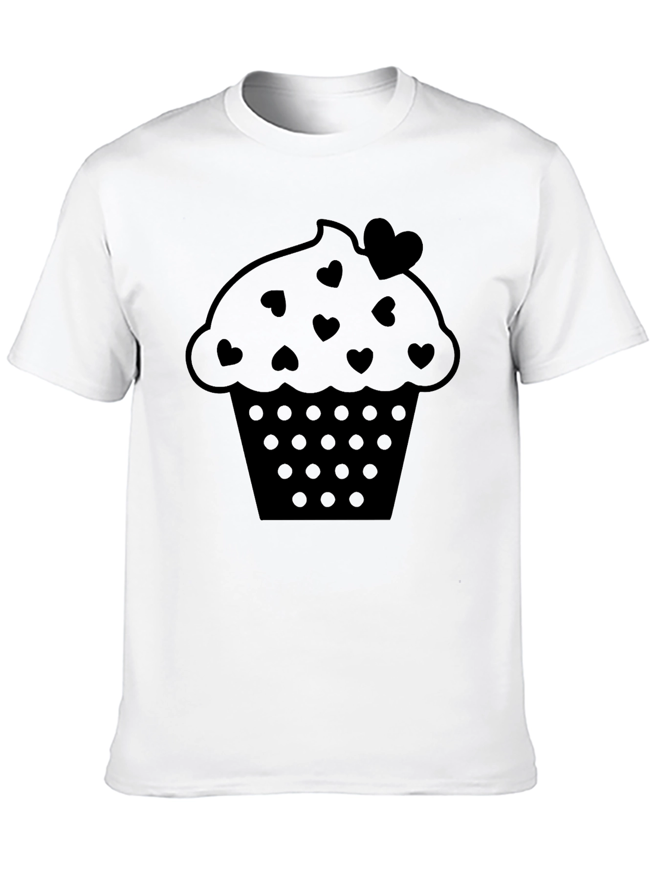 Cute Cupcake Heart Print Black T-Shirt
