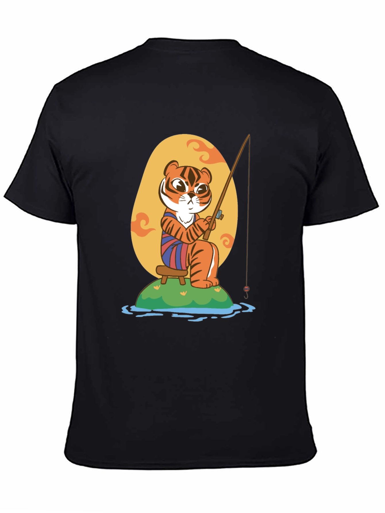 Fishing Tiger Graphic Tee - Cool Cartoon Design