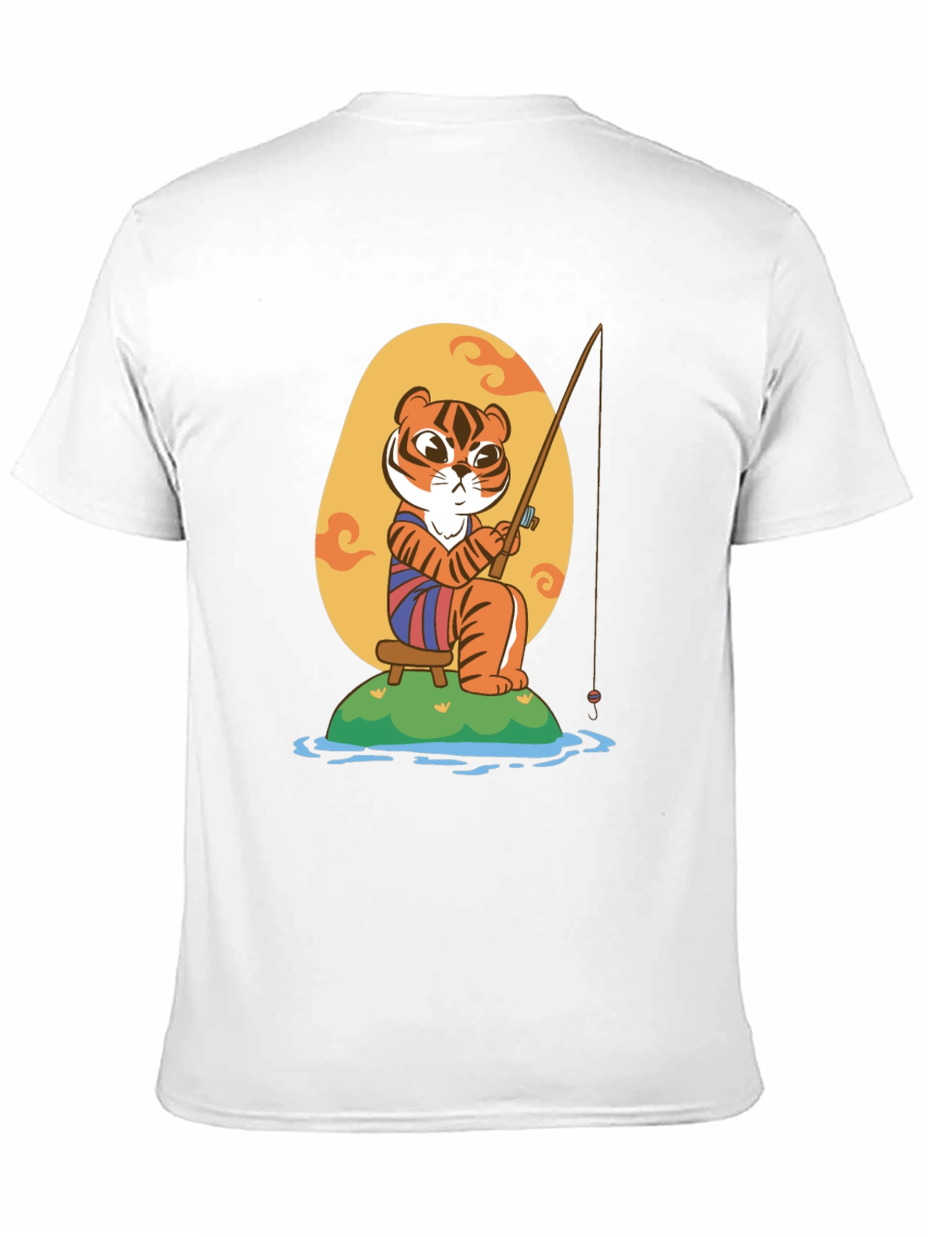 Fishing Tiger Graphic Tee - Cool Cartoon Design
