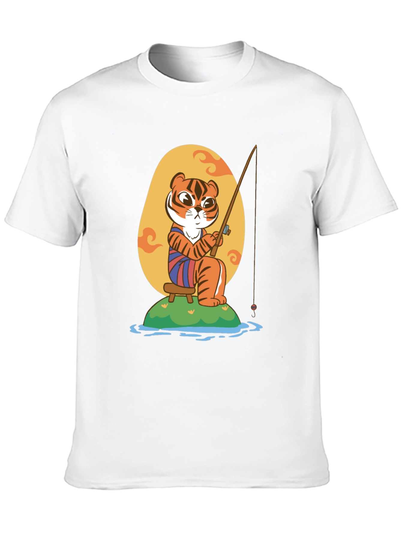 Fishing Tiger Graphic Tee - Cool Cartoon Design