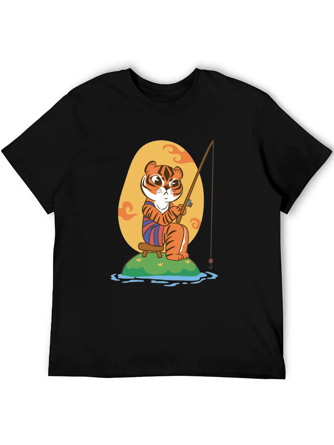 Fishing Tiger Graphic Tee - Cool Cartoon Design