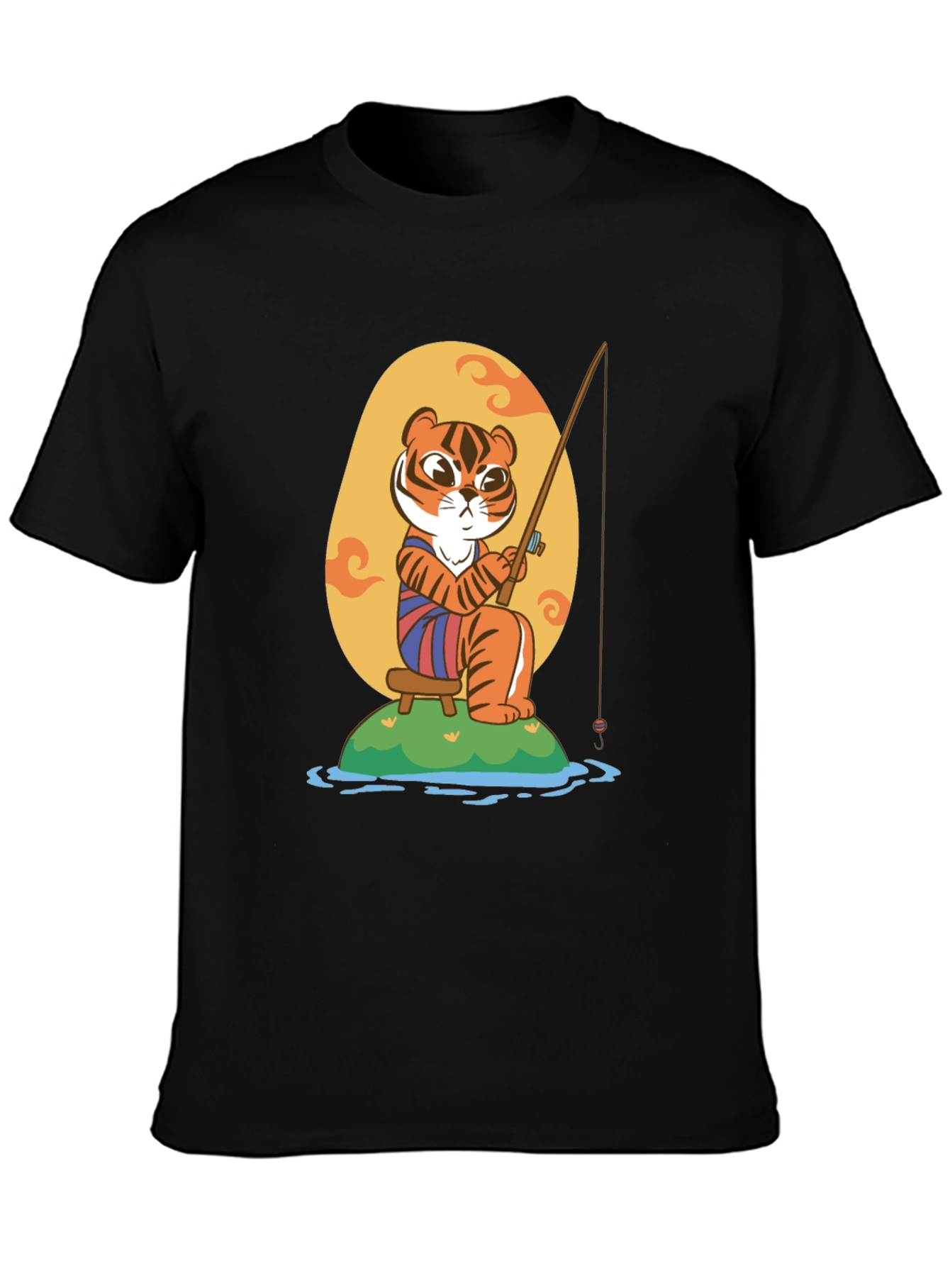 Fishing Tiger Graphic Tee - Cool Cartoon Design