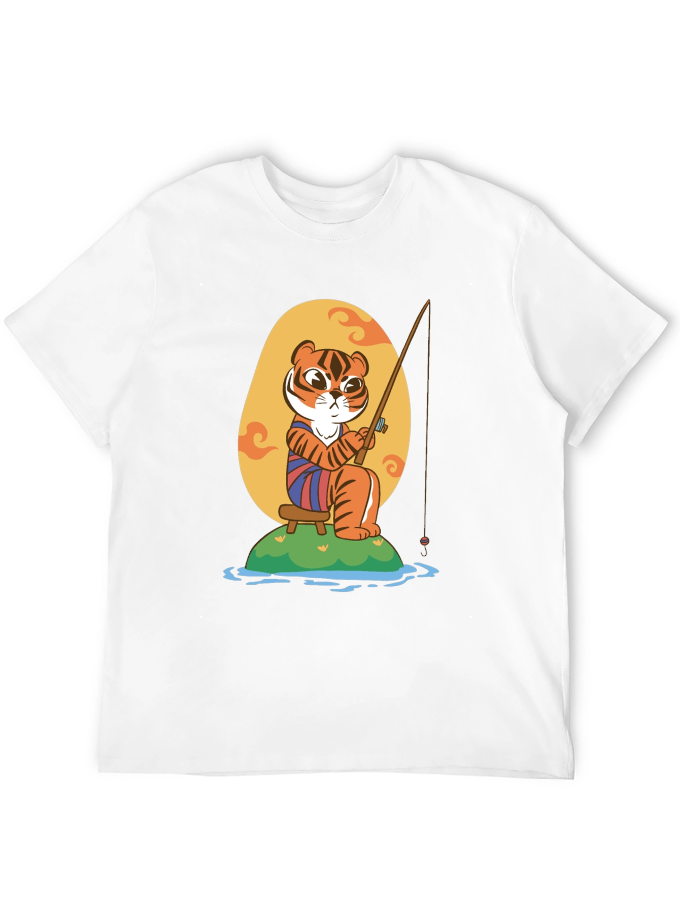Fishing Tiger Graphic Tee - Cool Cartoon Design