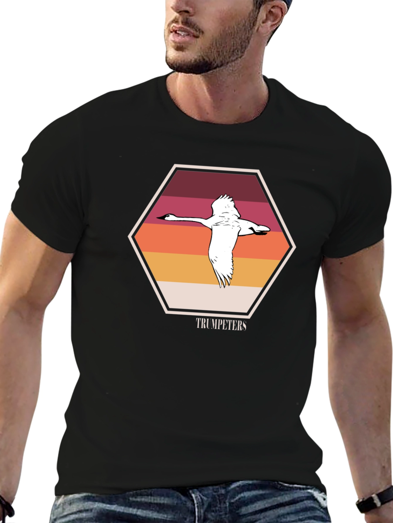 Trumpeters Swan T-Shirt Retro Hexagon Design