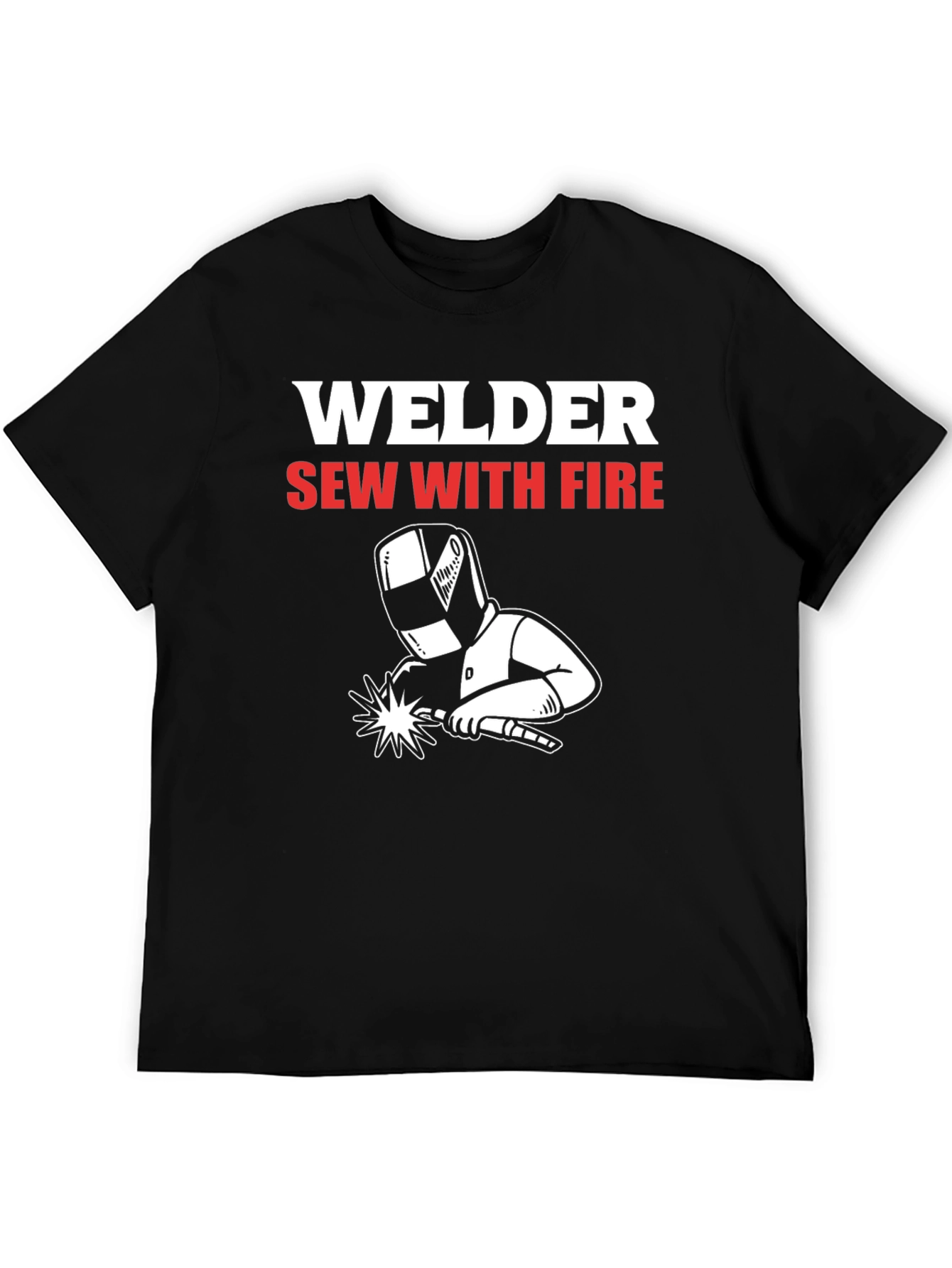 Welder Sew With Fire Black Graphic T-Shirt