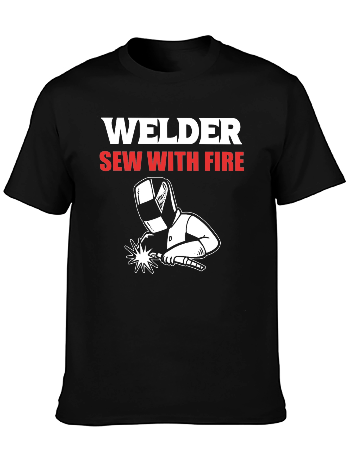 Welder Sew With Fire Black Graphic T-Shirt