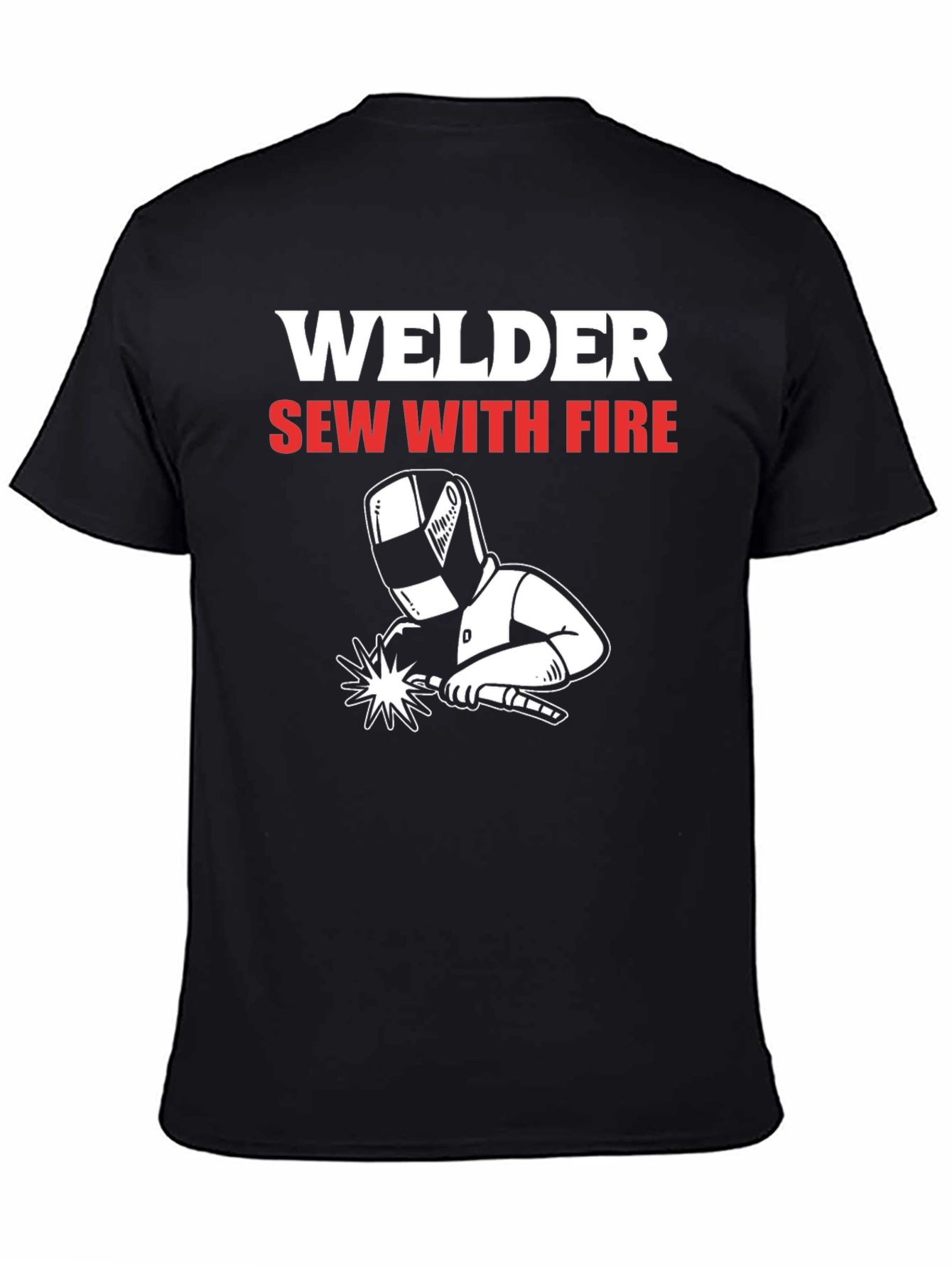 Welder Sew With Fire Black Graphic T-Shirt