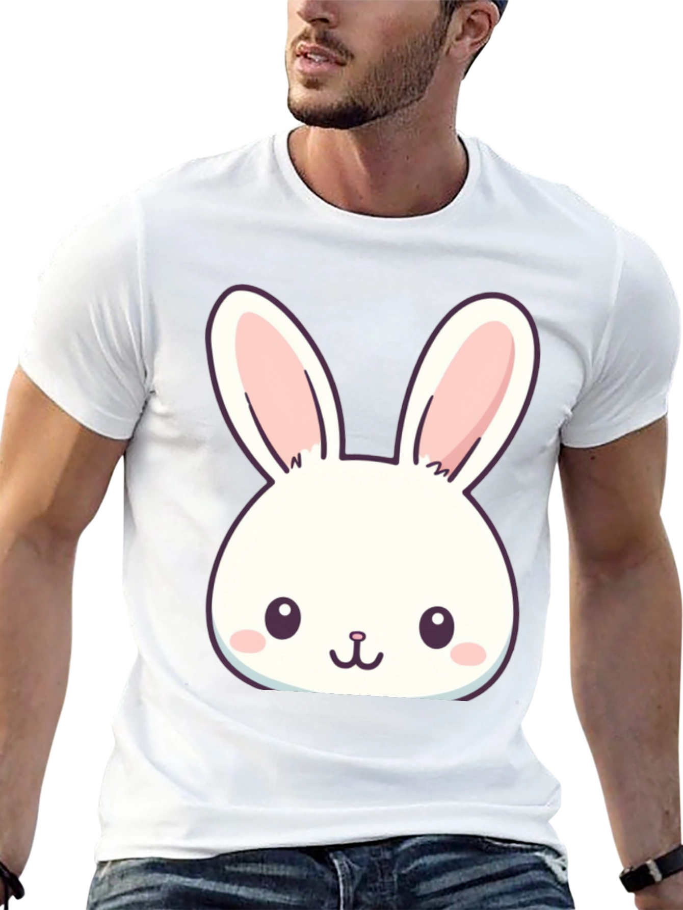 Cute Bunny Graphic T-Shirt - Black Cotton Blend