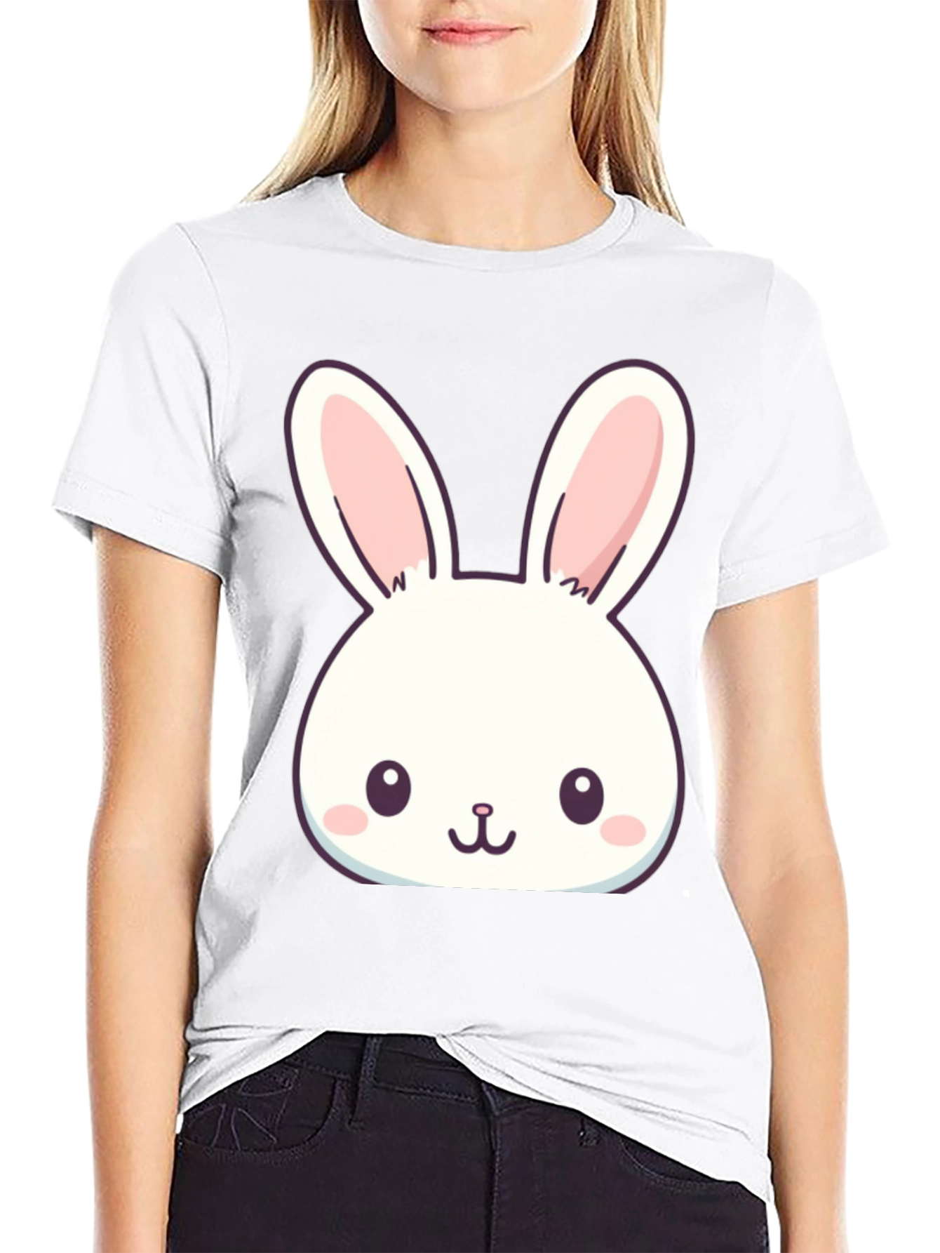 Cute Bunny Graphic T-Shirt - Black Cotton Blend