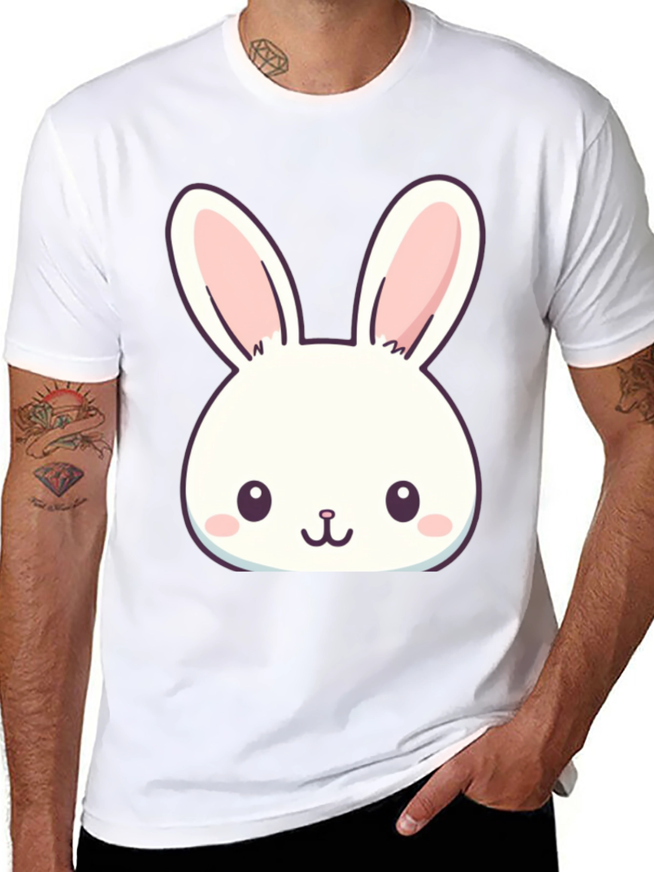 Cute Bunny Graphic T-Shirt - Black Cotton Blend