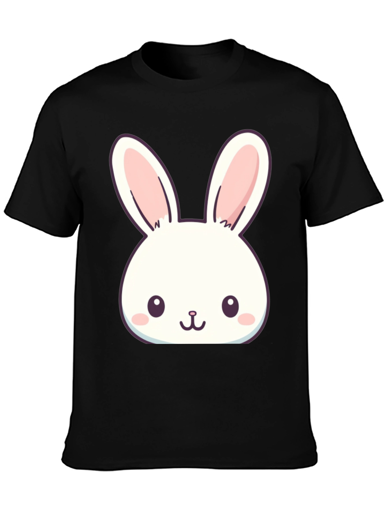 Cute Bunny Graphic T-Shirt - Black Cotton Blend