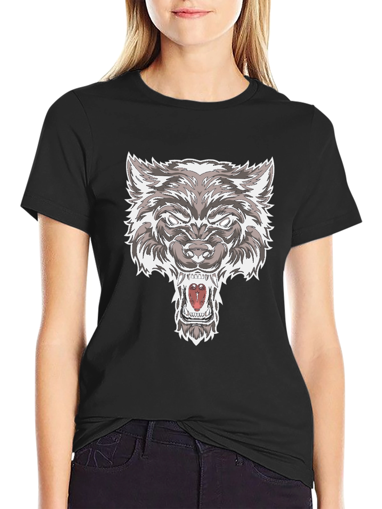 Mens Wolf Graphic Print Black T-Shirt