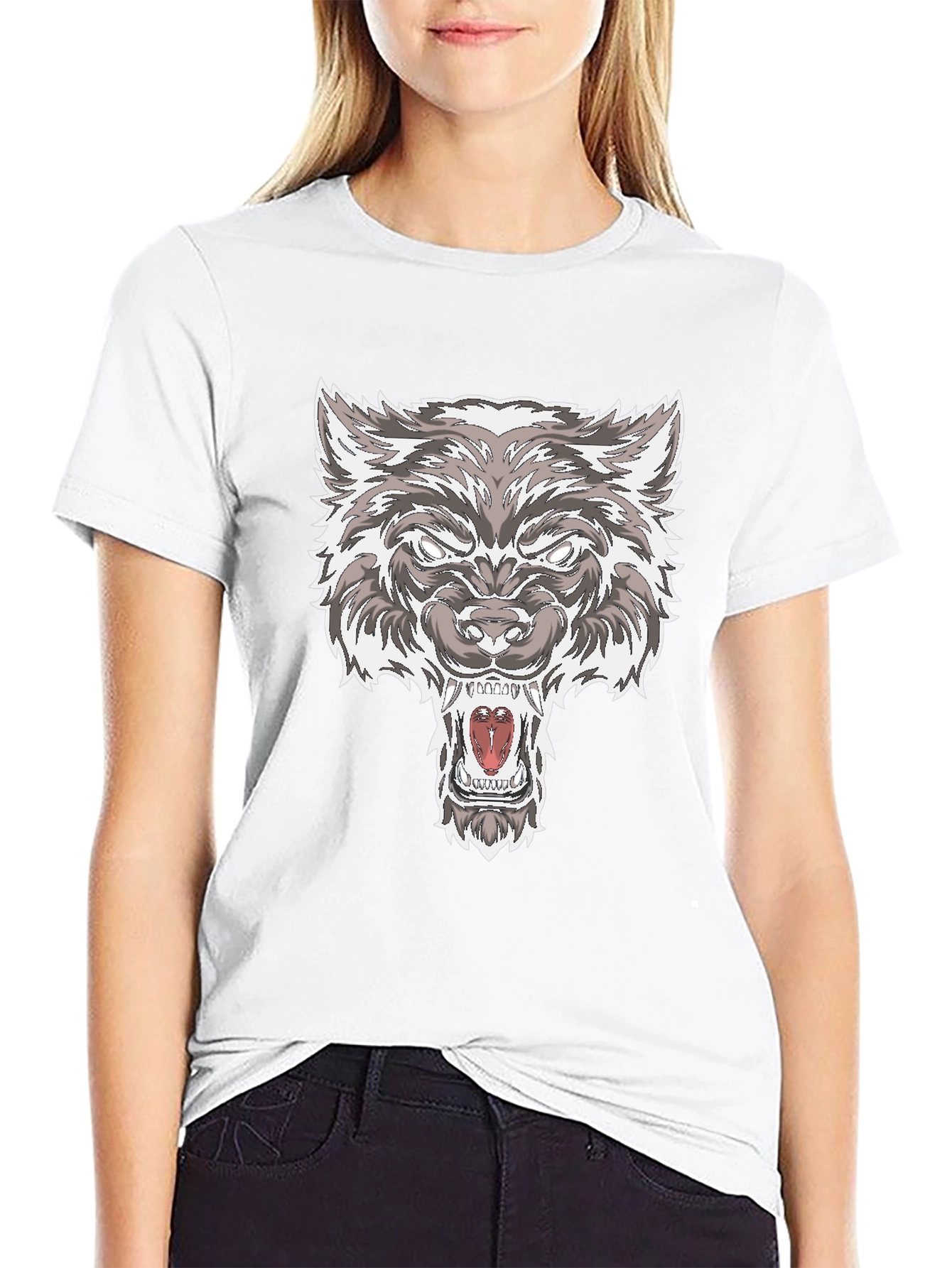 Mens Wolf Graphic Print Black T-Shirt
