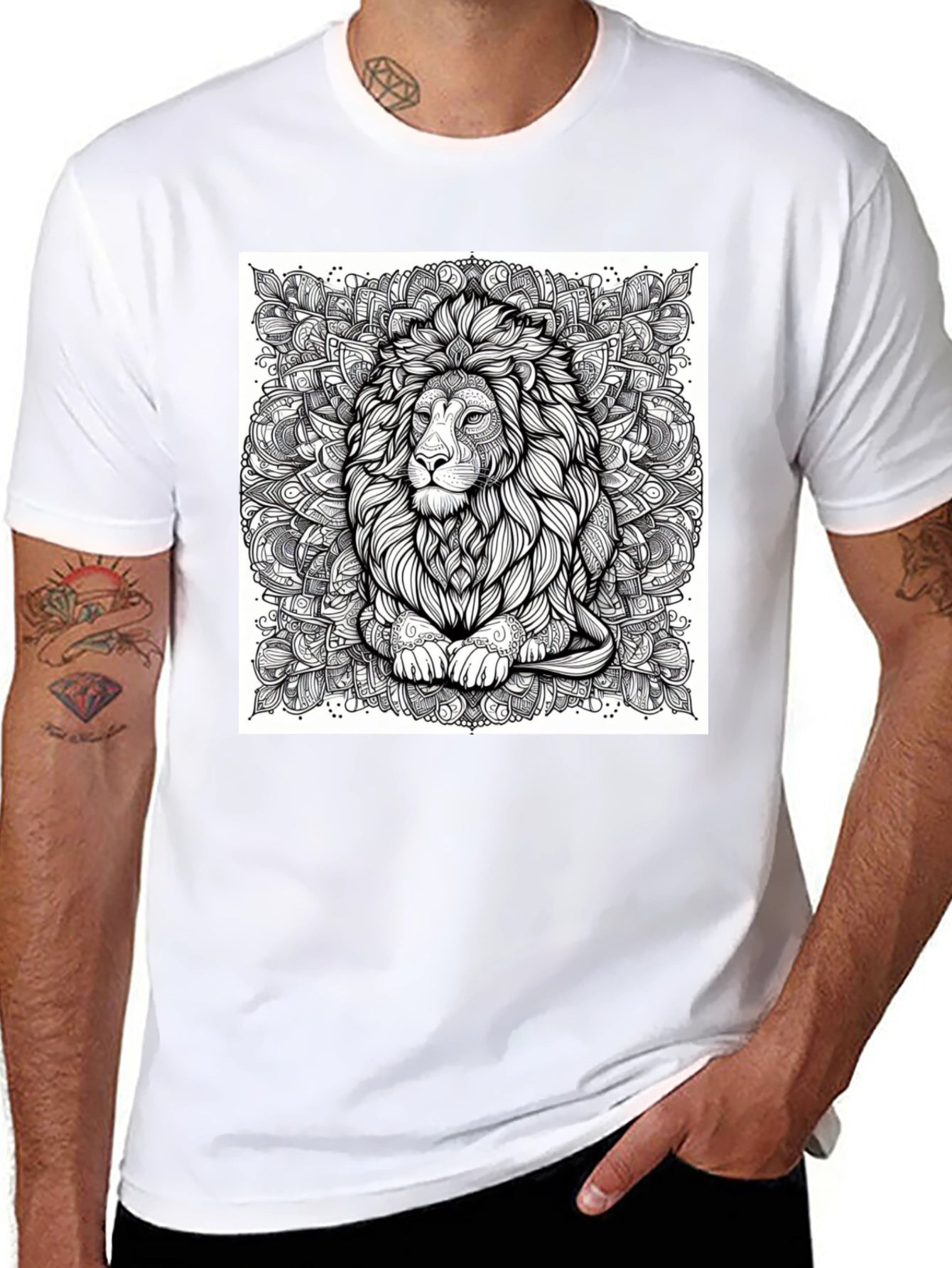 Lion Mandala Graphic Black T-Shirt