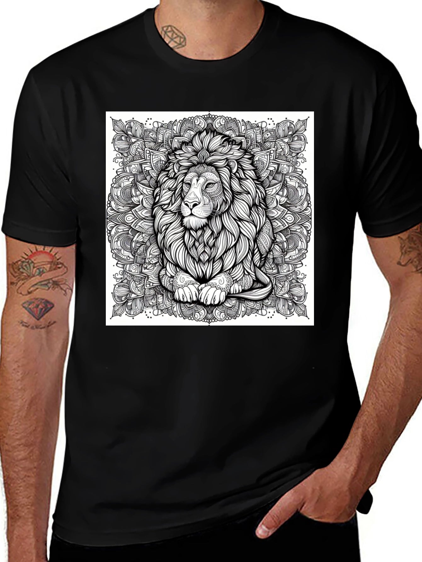 Lion Mandala Graphic Black T-Shirt